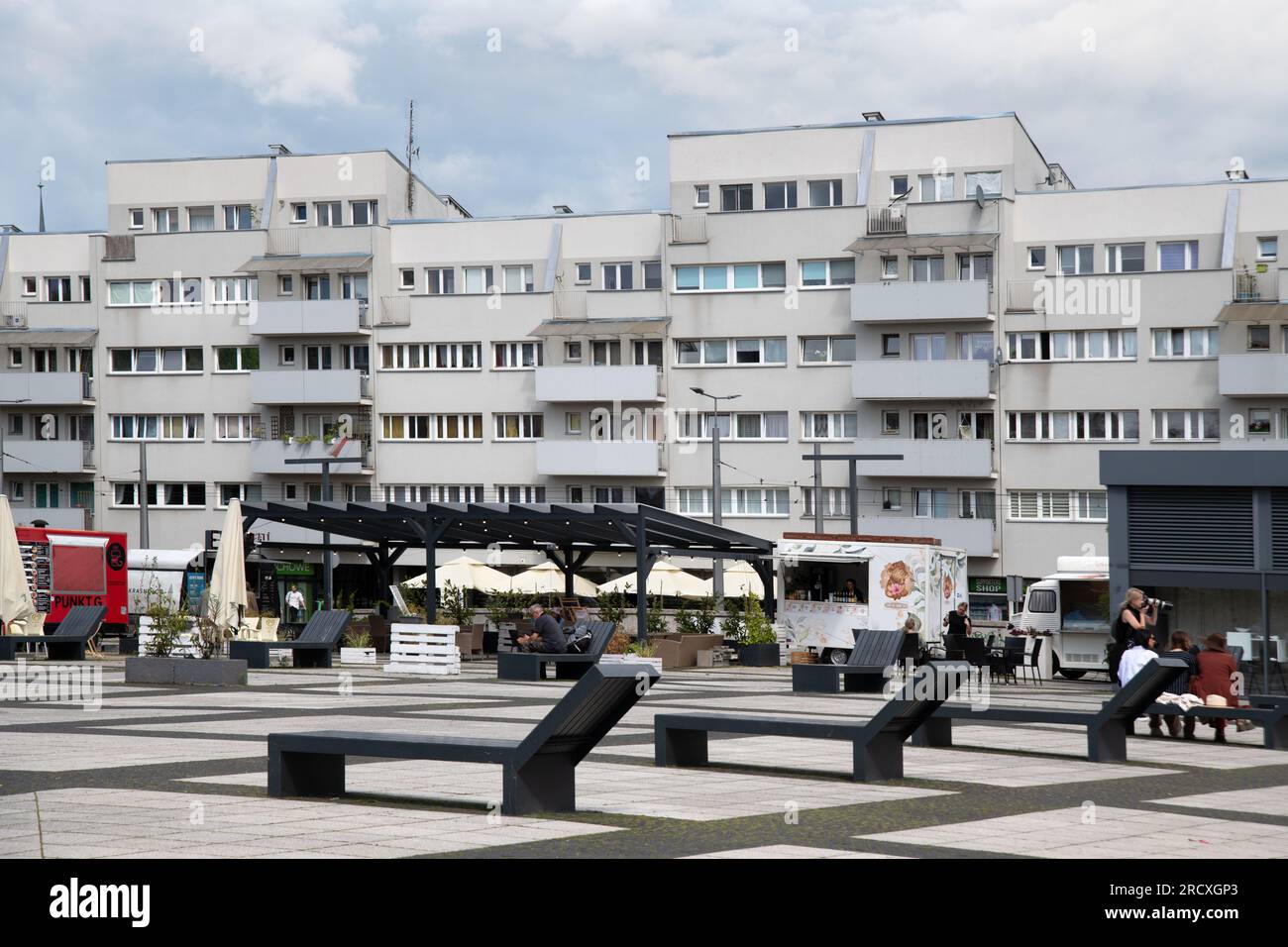 Plac Nowy Targ, with apartments in background Stock Photo
