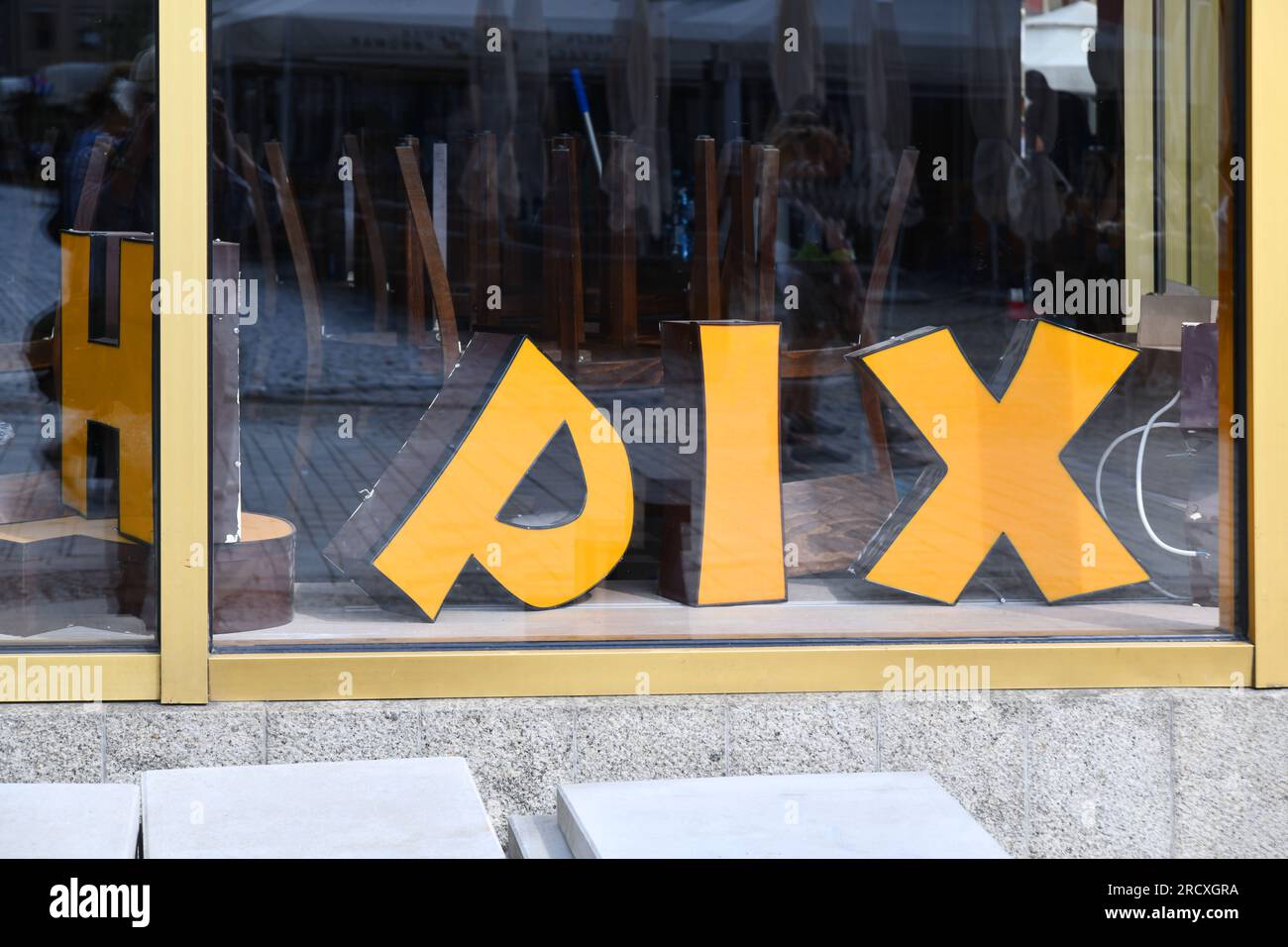 Random letters PIX, in shop window Stock Photo
