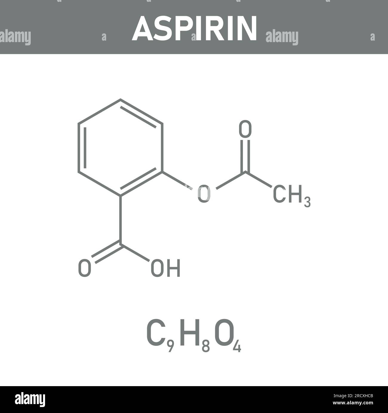 Chemical structure of Aspirin or Acetylsalicylic acid (C9H8O4