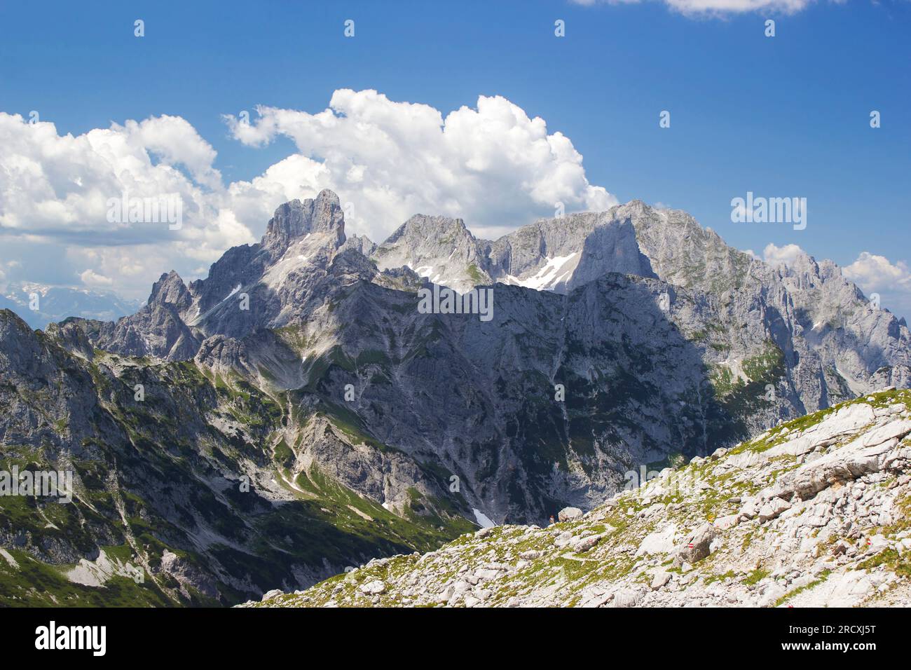 Austrian Mountain Ranges Panorama of massive Alpine mountains. Landscape in the Austrian Alps of ...