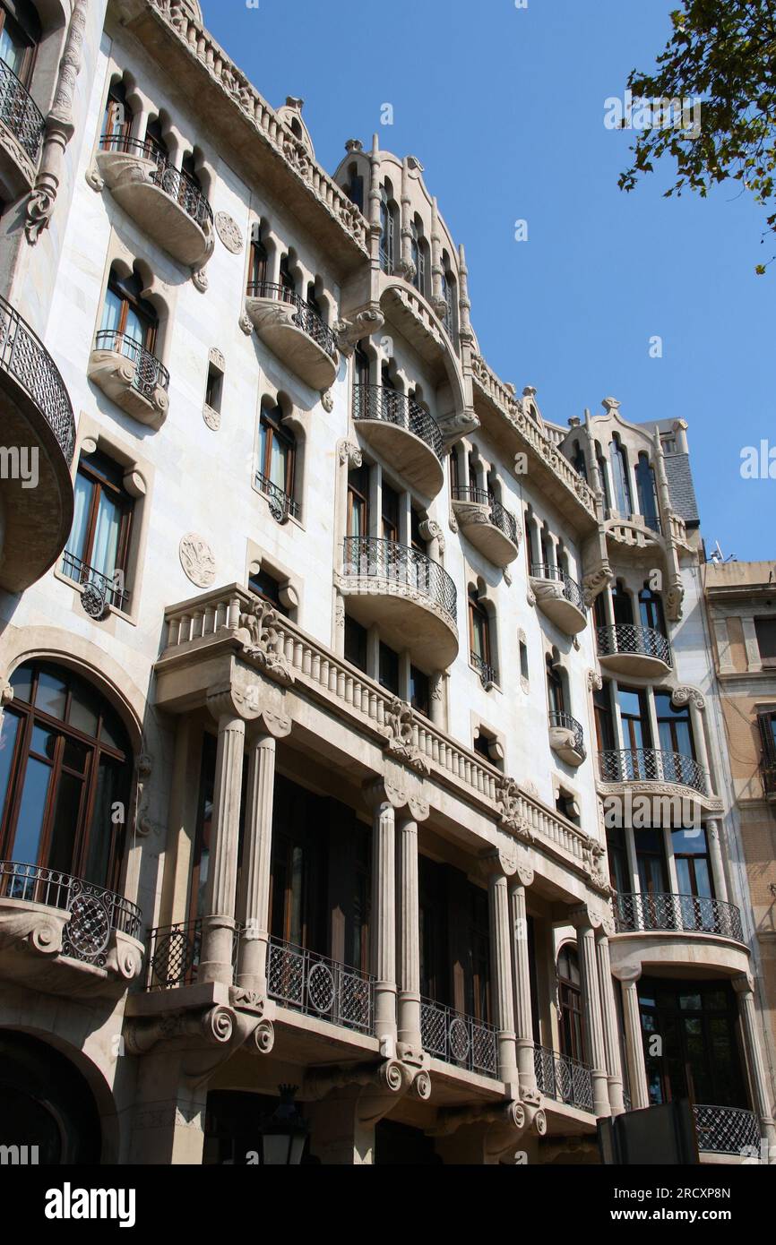 Barcelona, Spain. Landmark architecture in Eixample district - Casa Fuster by Lluis Domenech i Montaner. Modernisme (Catalan art nouveau) style. Stock Photo