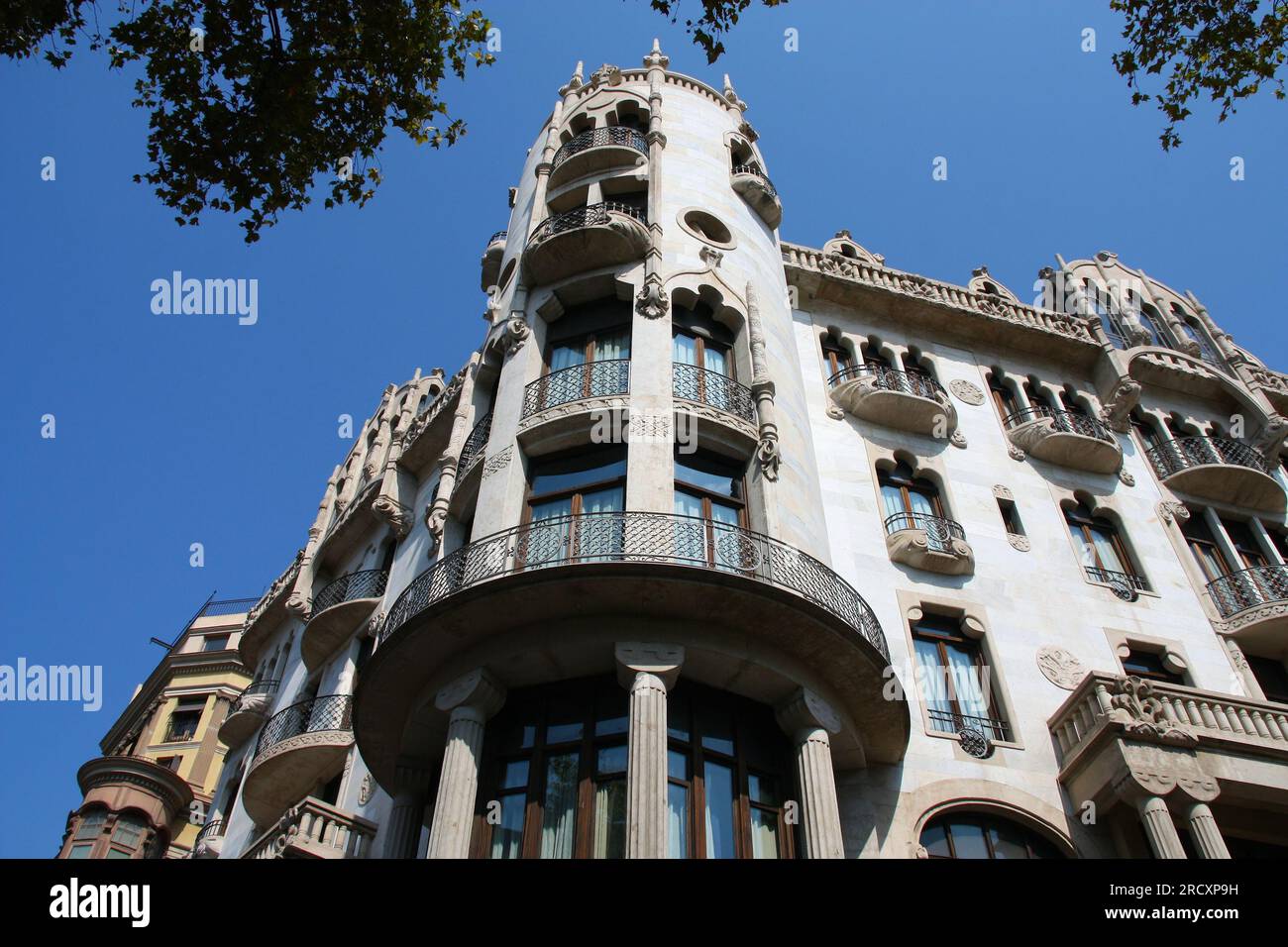 Barcelona, Spain. Landmark architecture in Eixample district - Casa Fuster by Lluis Domenech i Montaner. Modernisme (Catalan art nouveau) style. Stock Photo