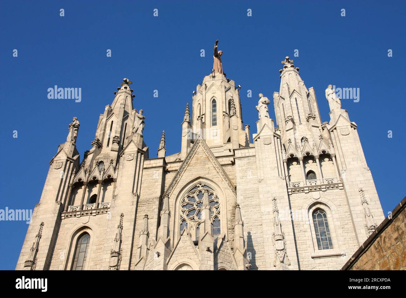 Tibidabo hill in Barcelona, Spain. Sacred Heart Church facade. Stock Photo