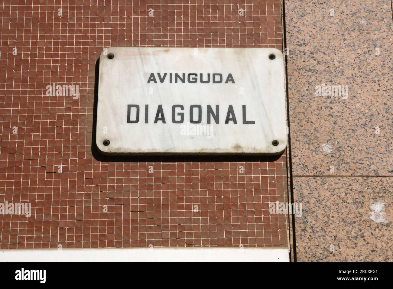 Street name in Barcelona - Avinguda Diagonal. Important street in Barcelona. Stock Photo