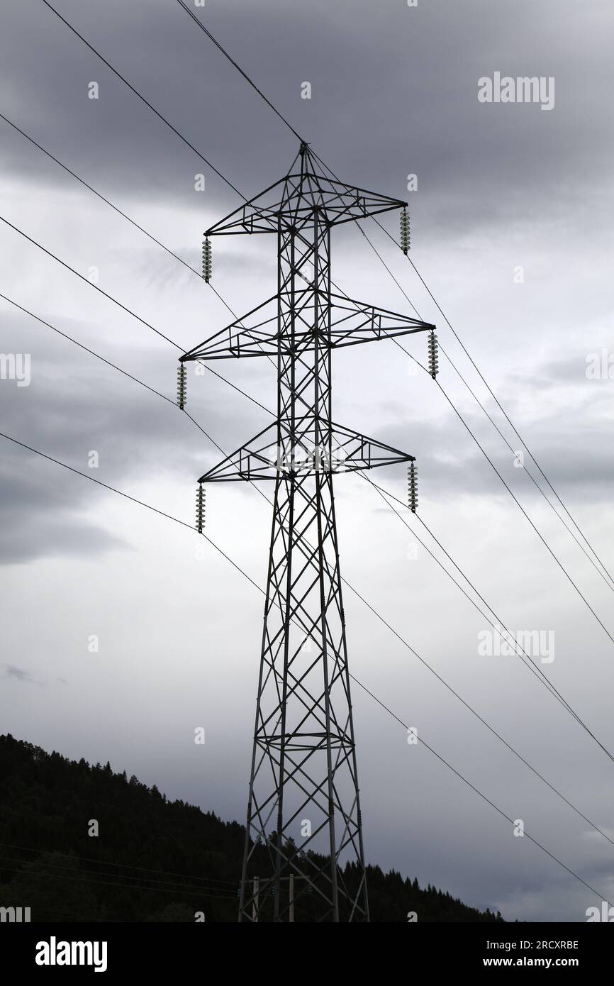 Electric grid in Norway. Steel high tension wire pylon Stock Photo Alamy