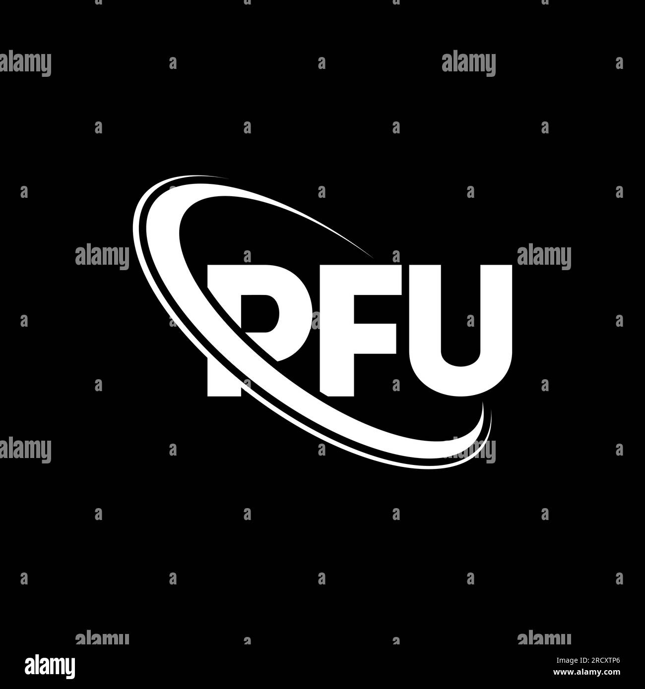 PFU logo. PFU letter. PFU letter logo design. Initials PFU logo linked with circle and uppercase monogram logo. PFU typography for technology, busines Stock Vector