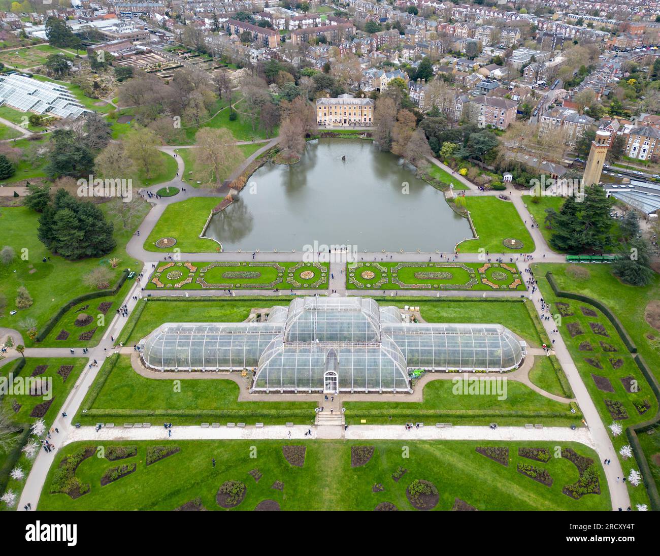 Aerial view of The Palm House, Kew Gardens, London, England Stock Photo