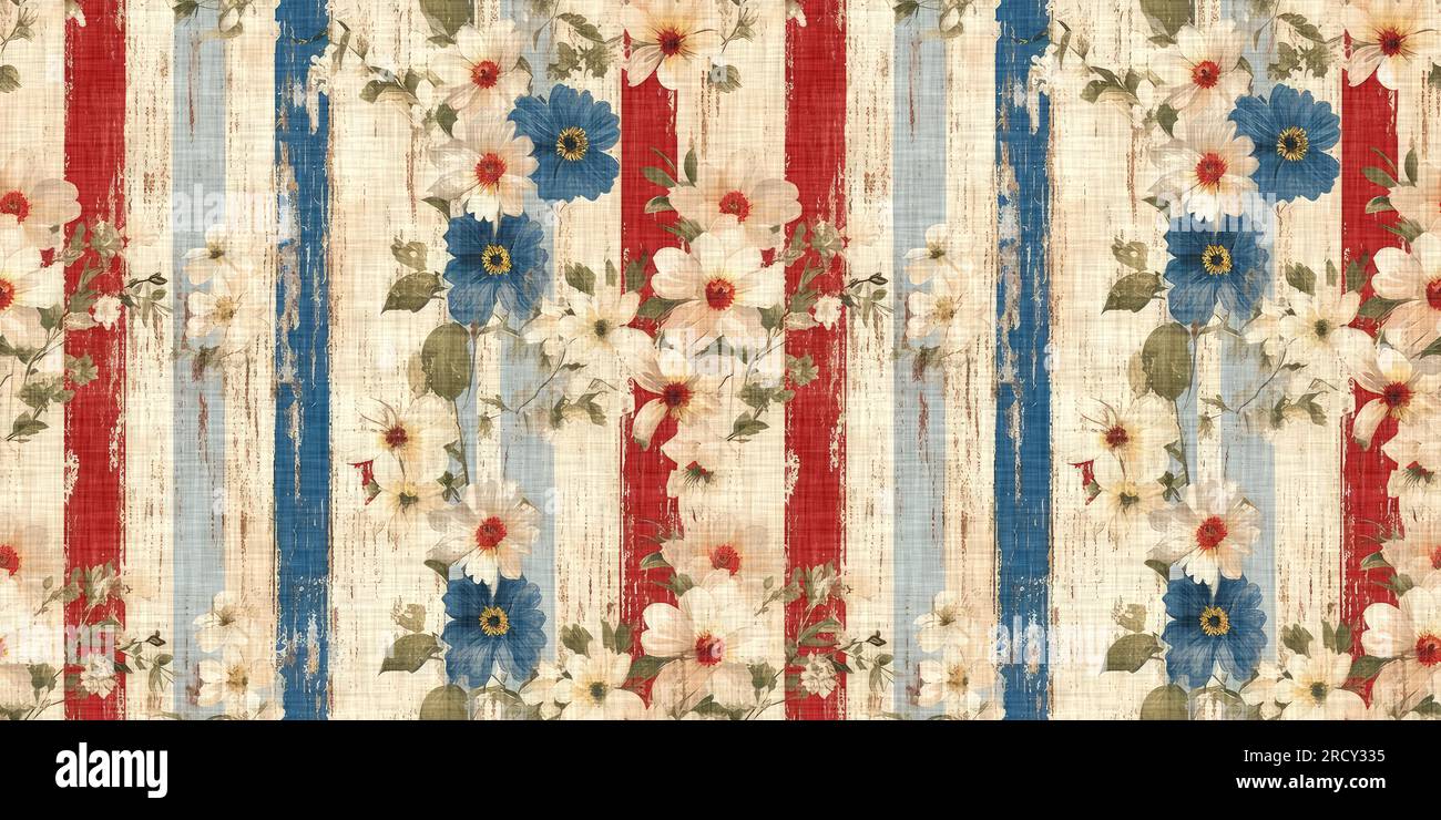Rustic americana seamless border in traditional red, white and blue ...