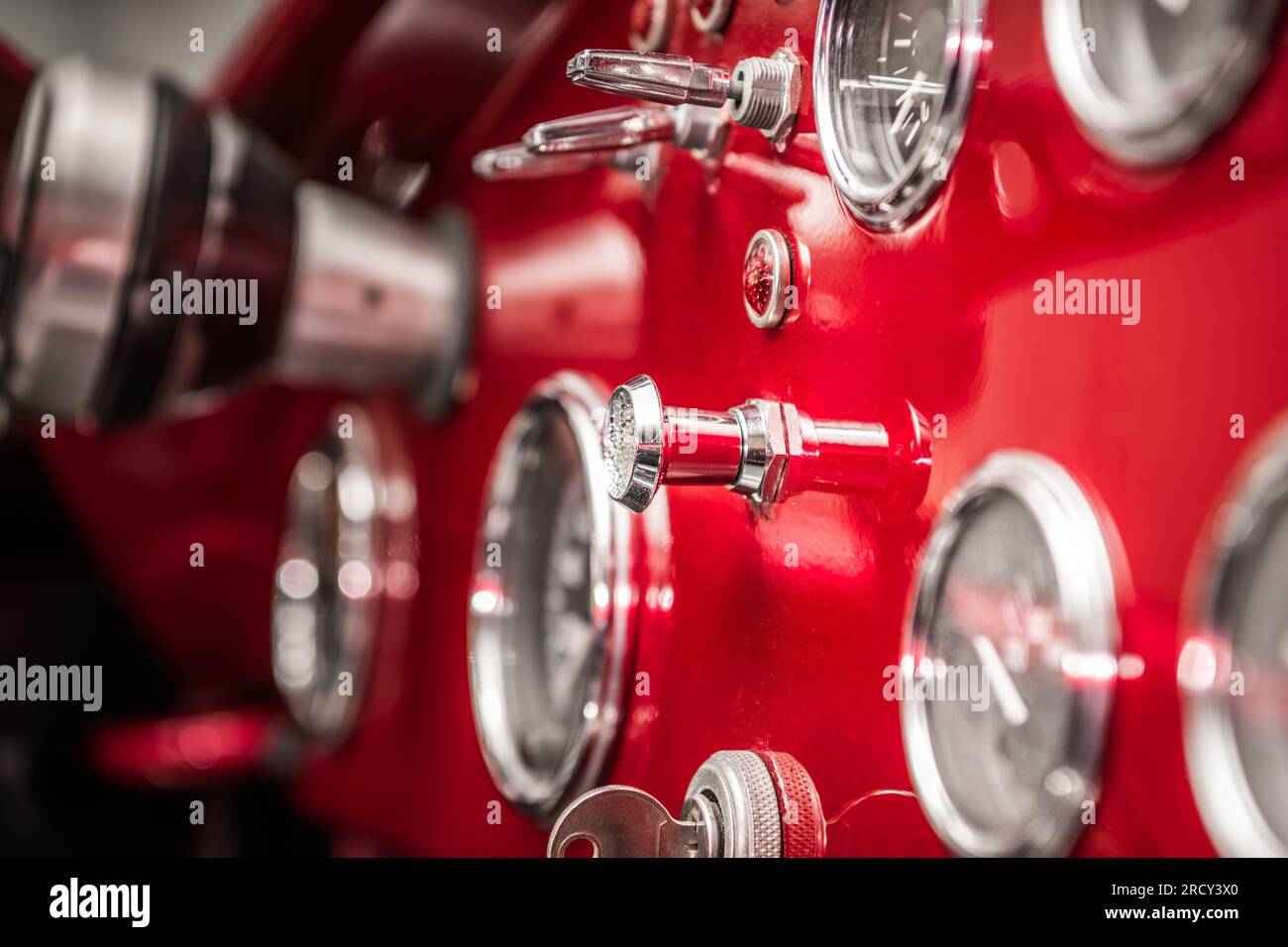 American Classic Muscle Car Elegant Red Dashboard with Chromed Switches