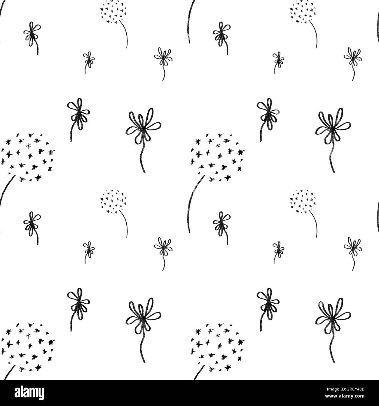 Flower black white sketch simple seamless pattern Stock Photo Alamy