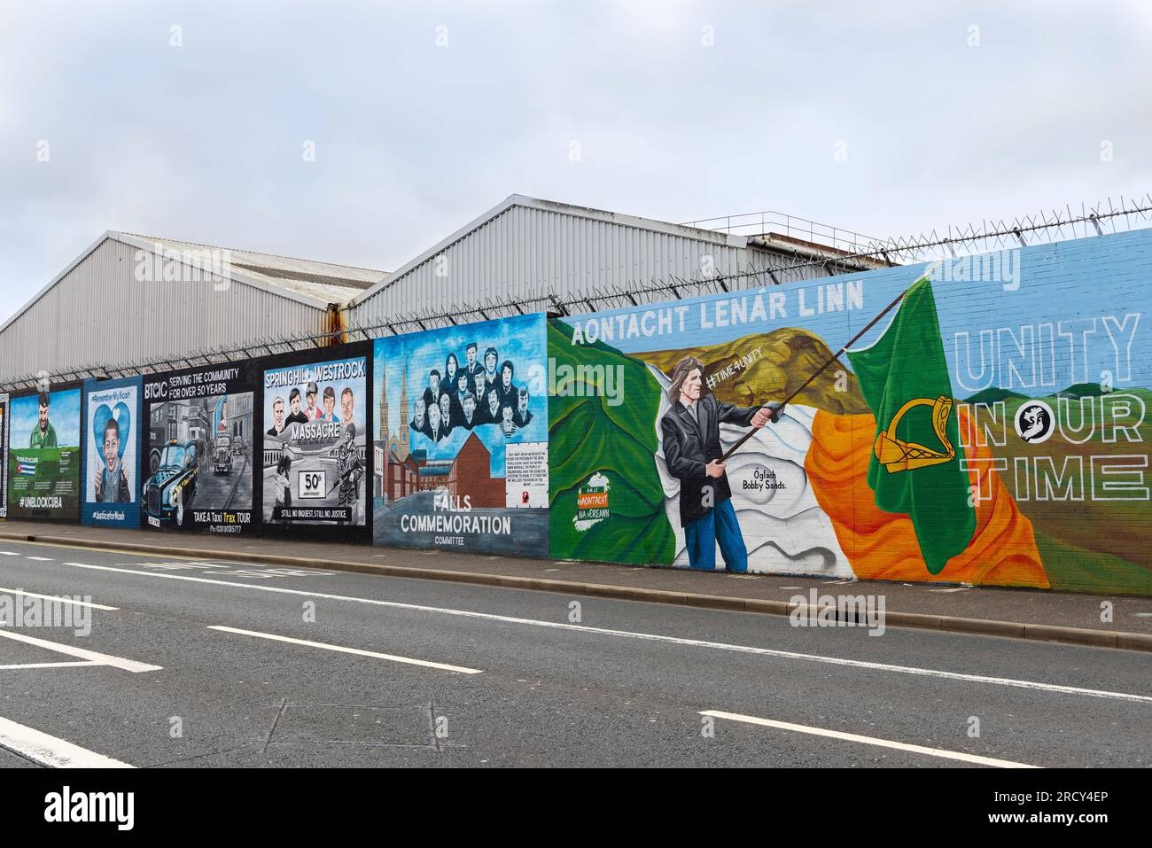 Peace Wall murals painted in West Belfast, the Troubles and Peace