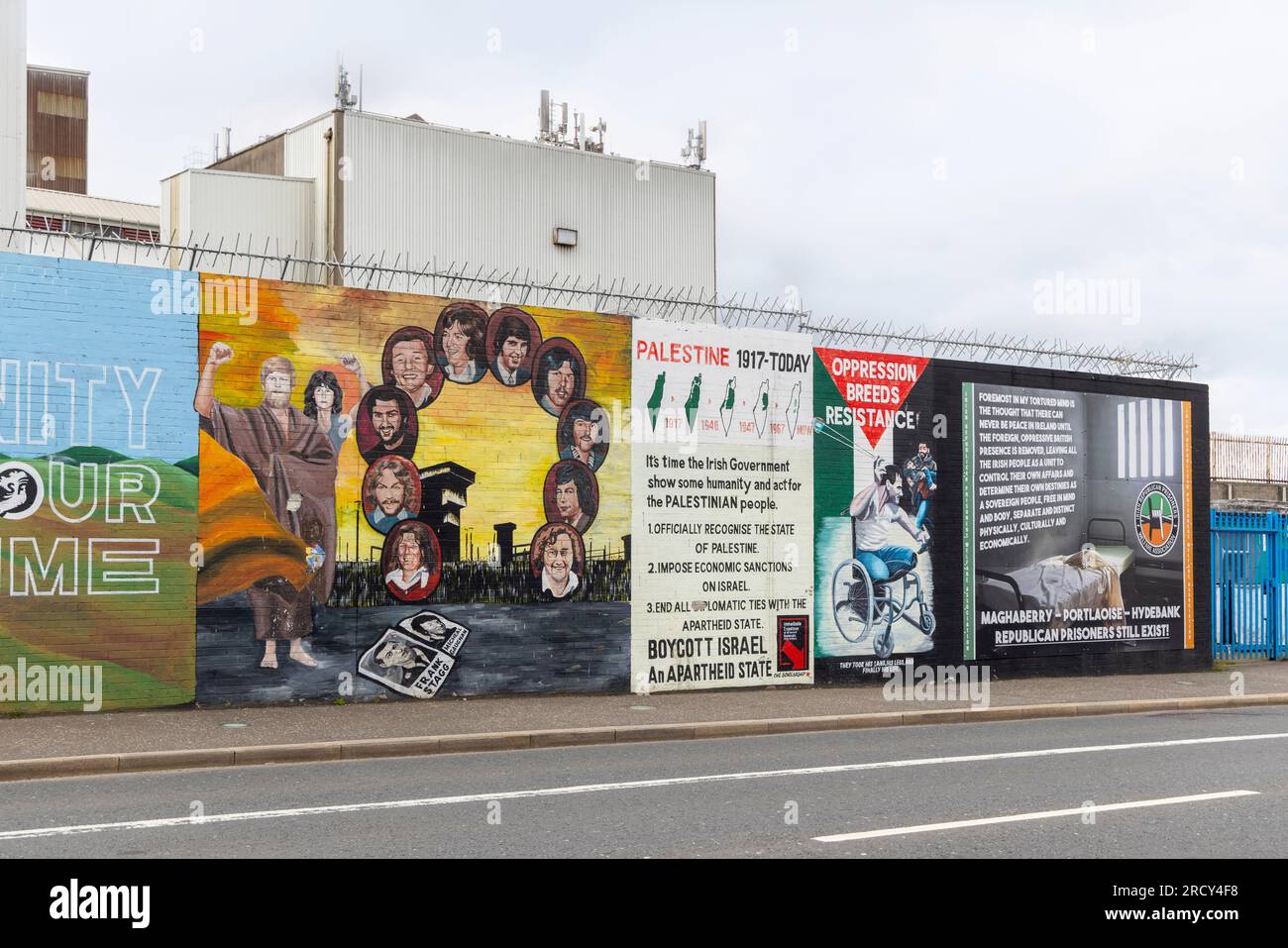 Peace Wall murals painted in West Belfast, the Troubles and Peace