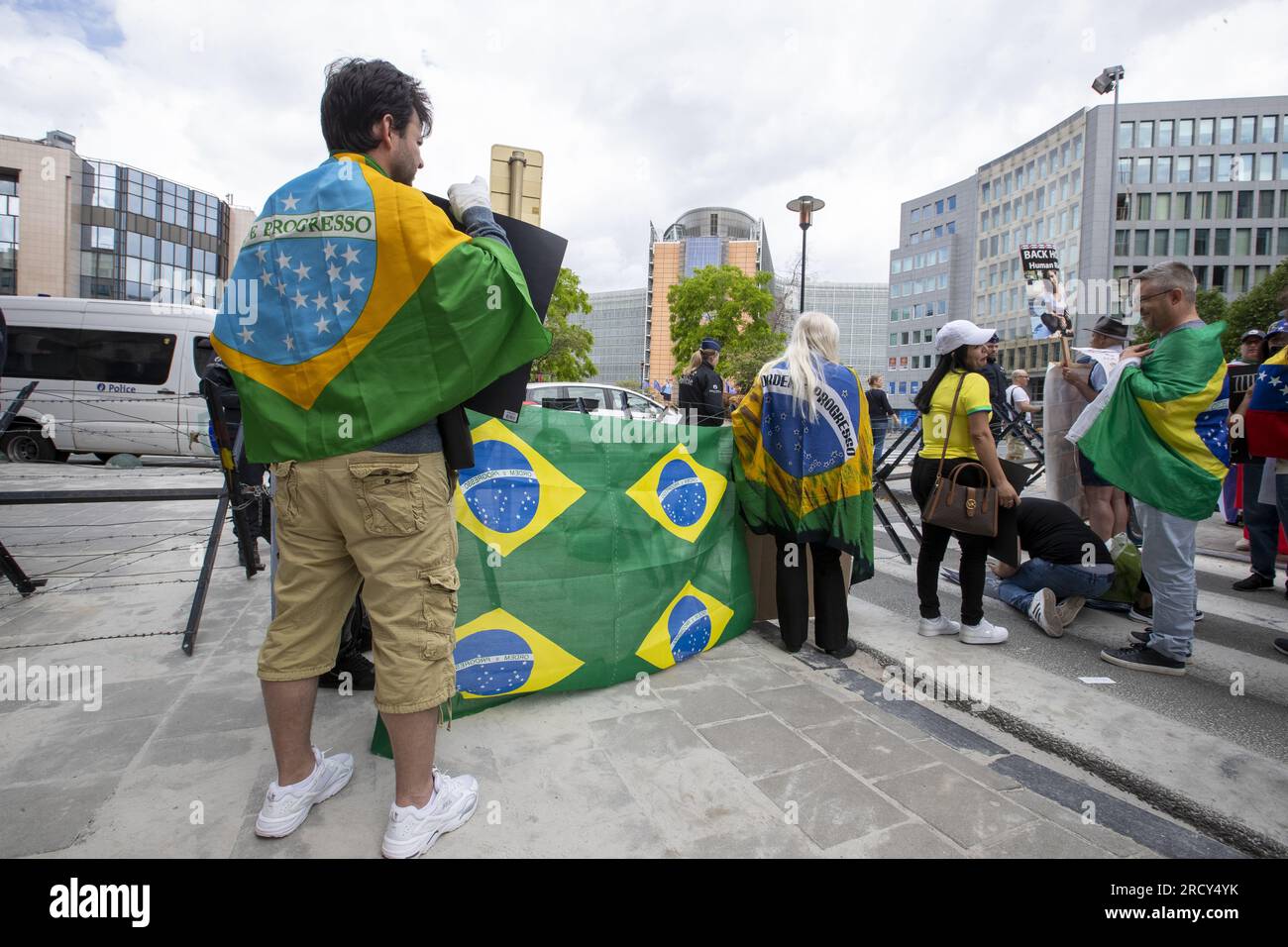 Brussels, Belgium. 17th July, 2023. Brussels, BelgiumIllustration picture shows a demonstration for freedom of expression in Brazil on the occasion of the Summit between the European Union and the Community of Latin American and Caribbean States (CELAC), in Brussels, Monday 17 July 2023. Credit: Belga News Agency/Alamy Live News Stock Photo