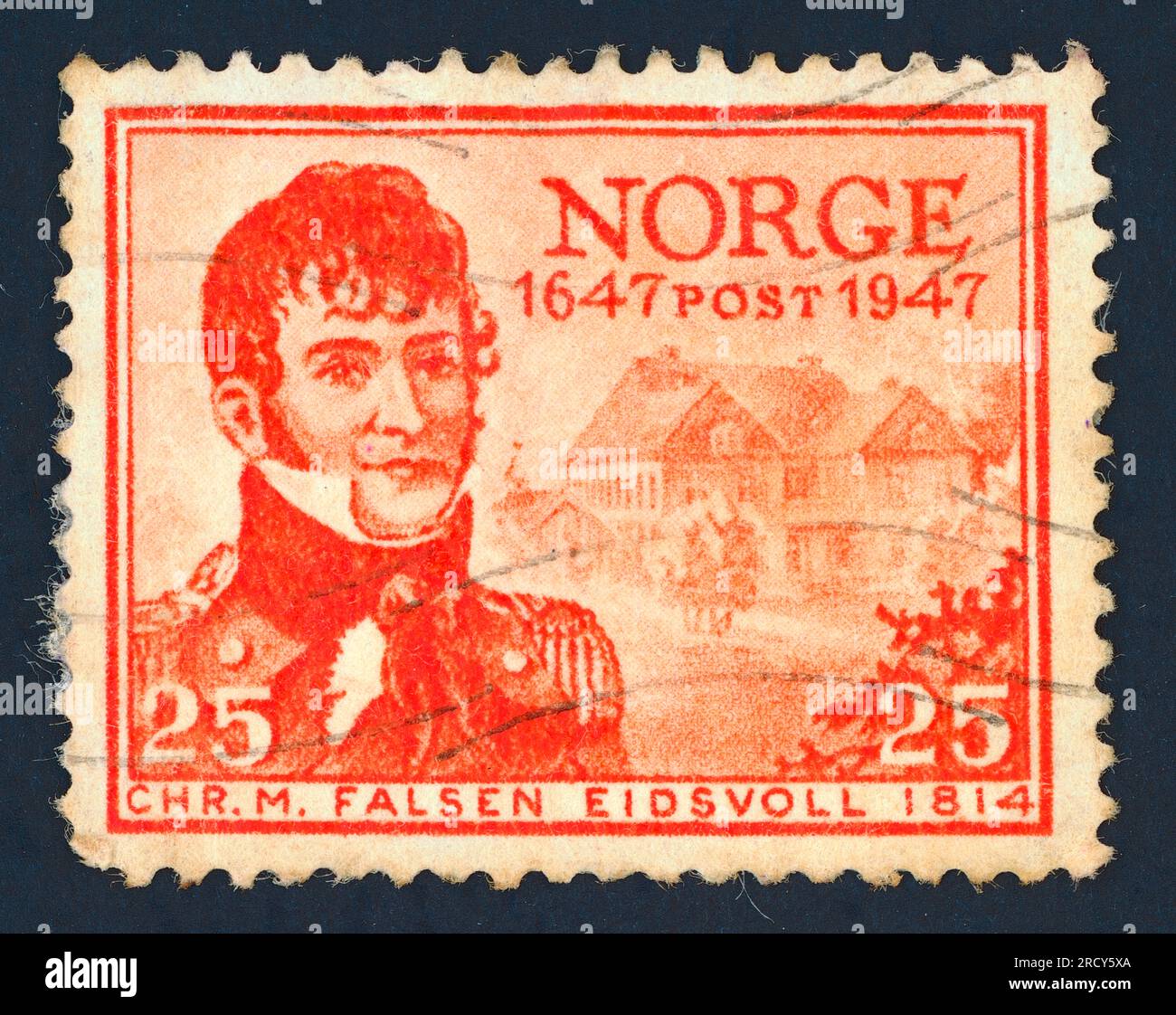Christian Magnus Falsen (1782 – 1830), a Norwegian constitutional father, statesman, jurist, and historian. A stamp issued in 1947 in Norway. Stock Photo
