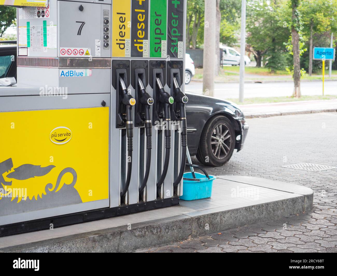 Cremona, Italy July 3 20223 Self service modern fuel pump at Eni Agip