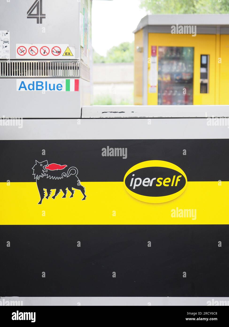 Cremona, Italy July 3 20223 Self service modern fuel pump at Eni Agip