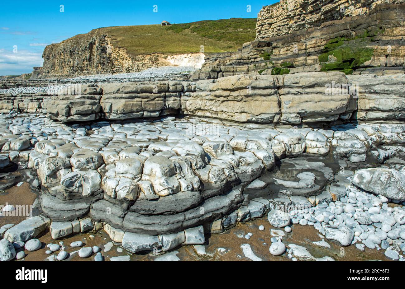 Monknash Beach on the Glamorgan Heritage Coast in the Vale of Gloamorgan South Wales in the month of August Stock Photo