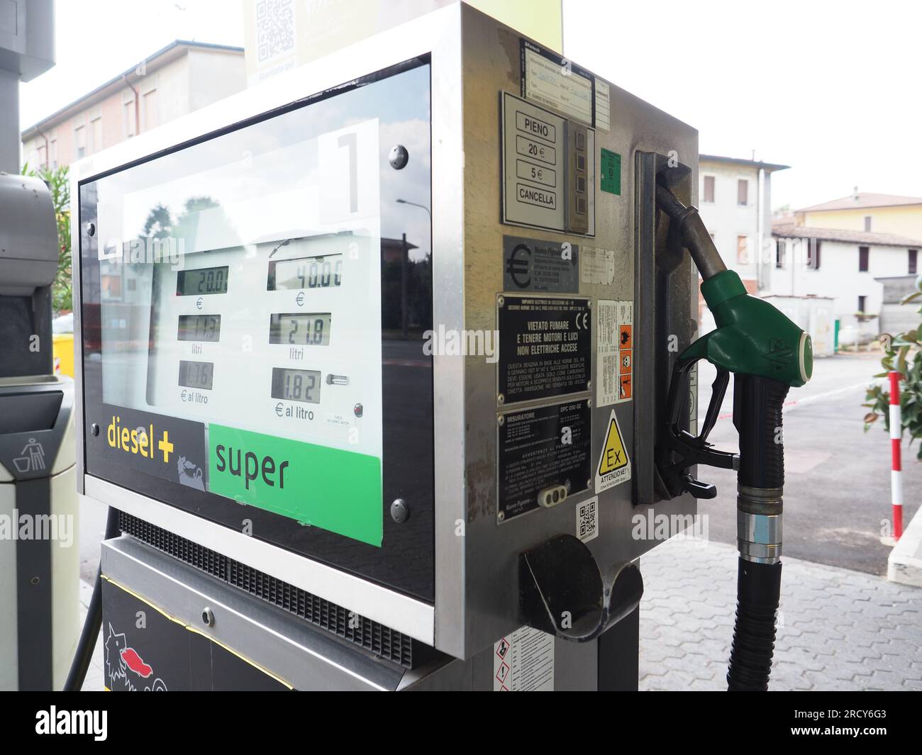 Cremona, Italy July 3 20223 Self service vintage fuel pump at Eni