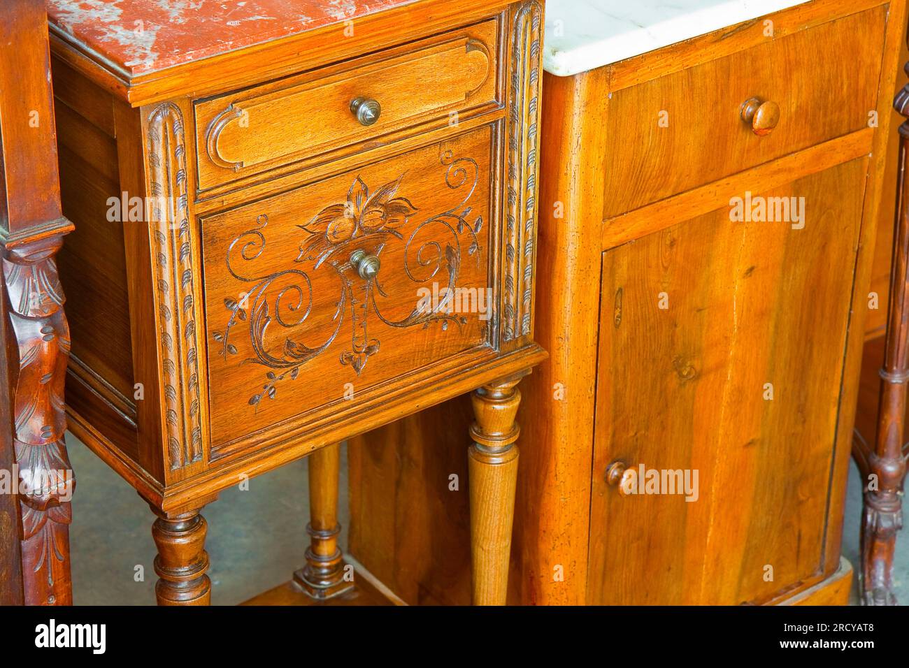 Antique italian wooden bedside table just restored with floral