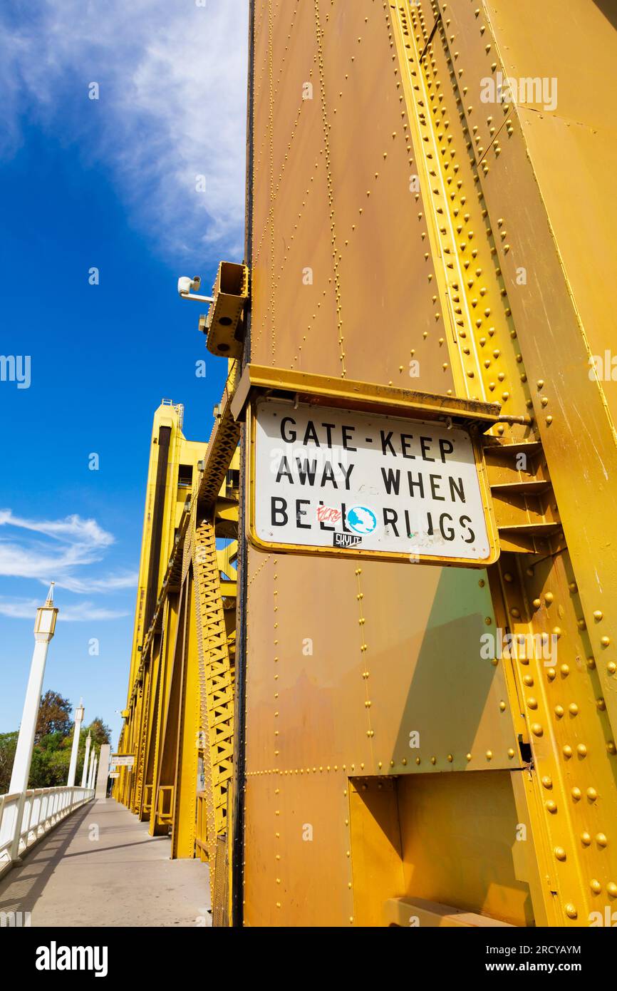 The Golden Bridge over the Sacramento American River. Sacramento, California, United States of America. USA Stock Photo