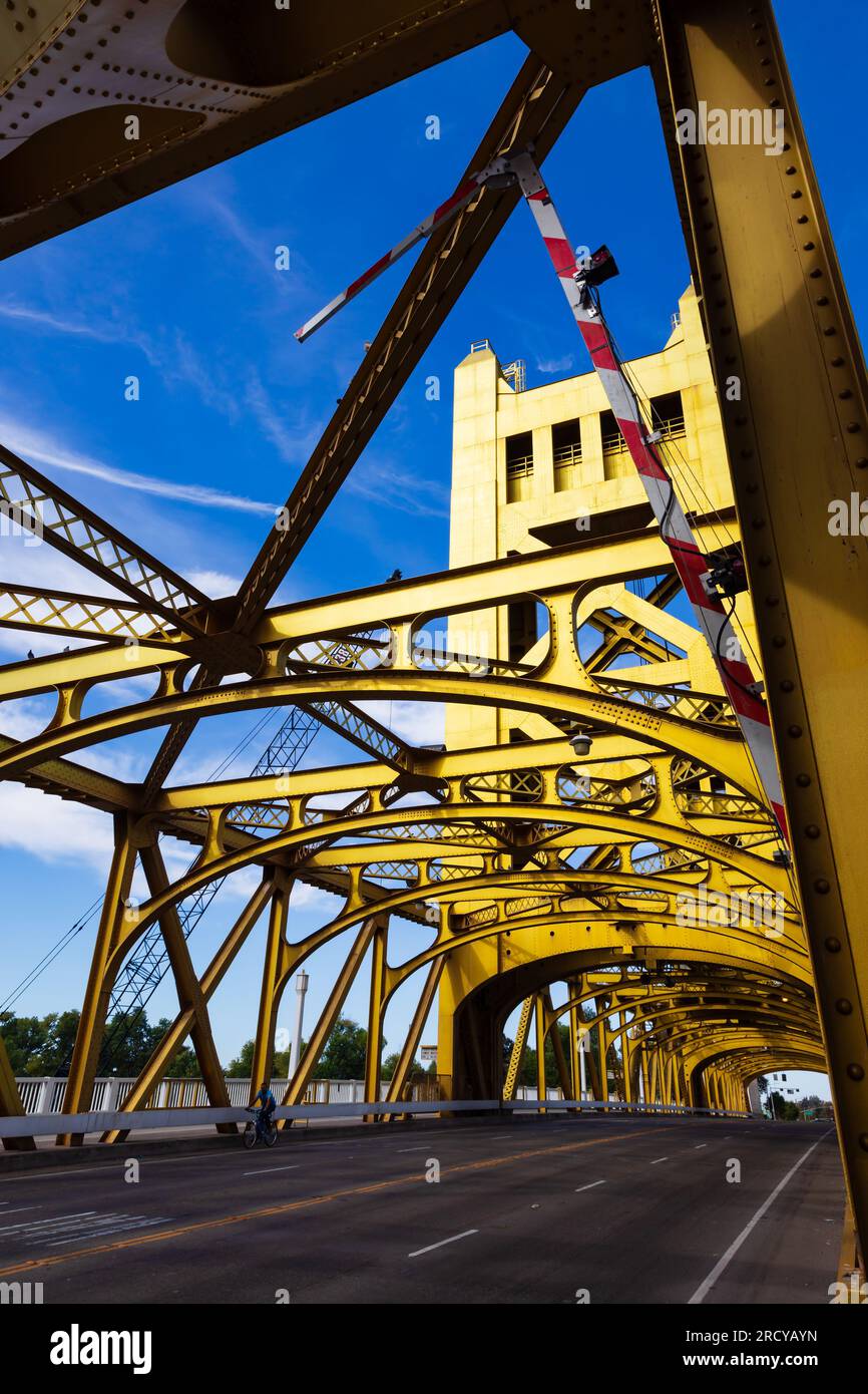 The Golden Bridge over the Sacramento American River. Sacramento, California, United States of America. USA Stock Photo