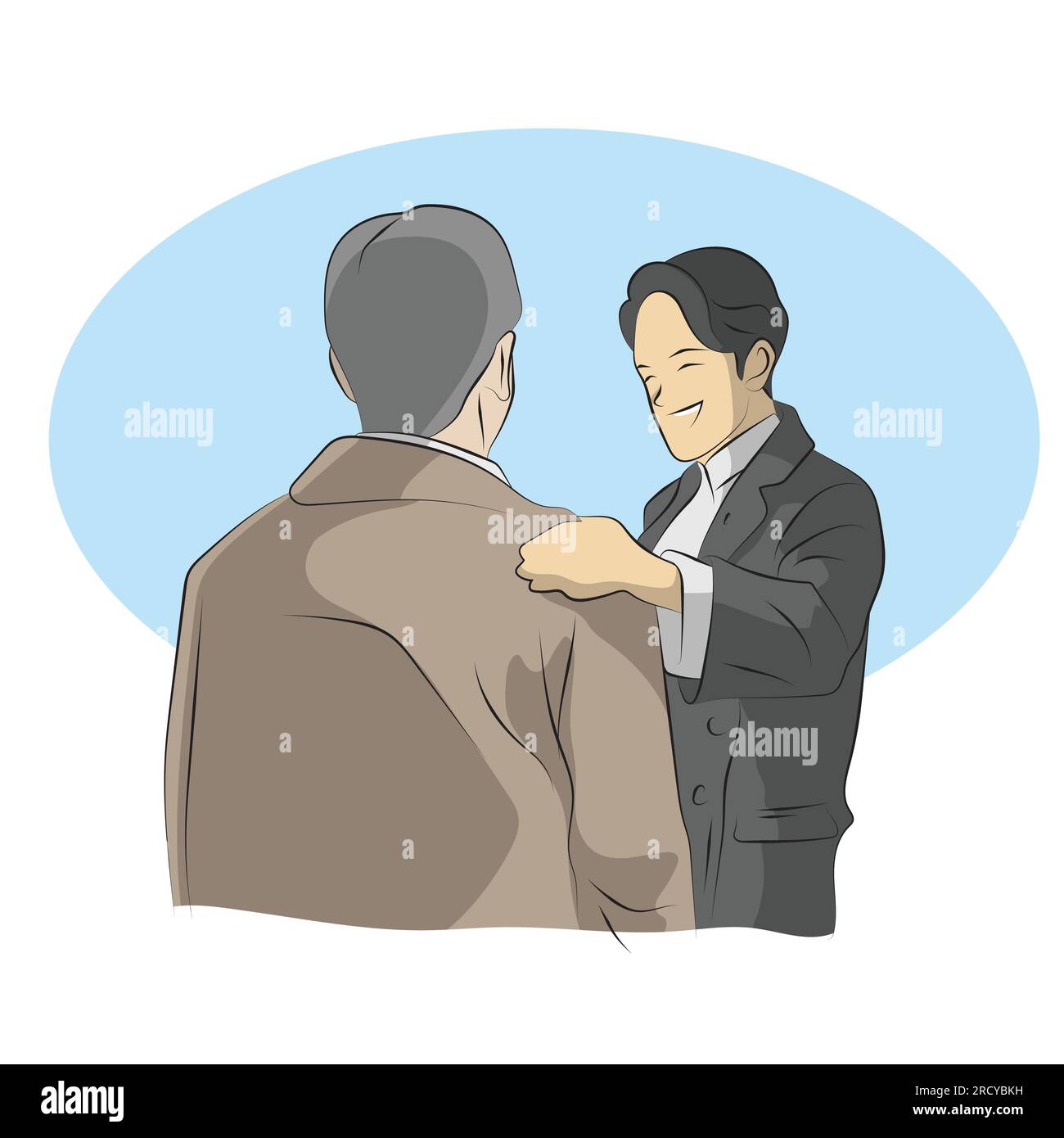 businessman hand on shoulder of partner illustration vector hand drawn ...