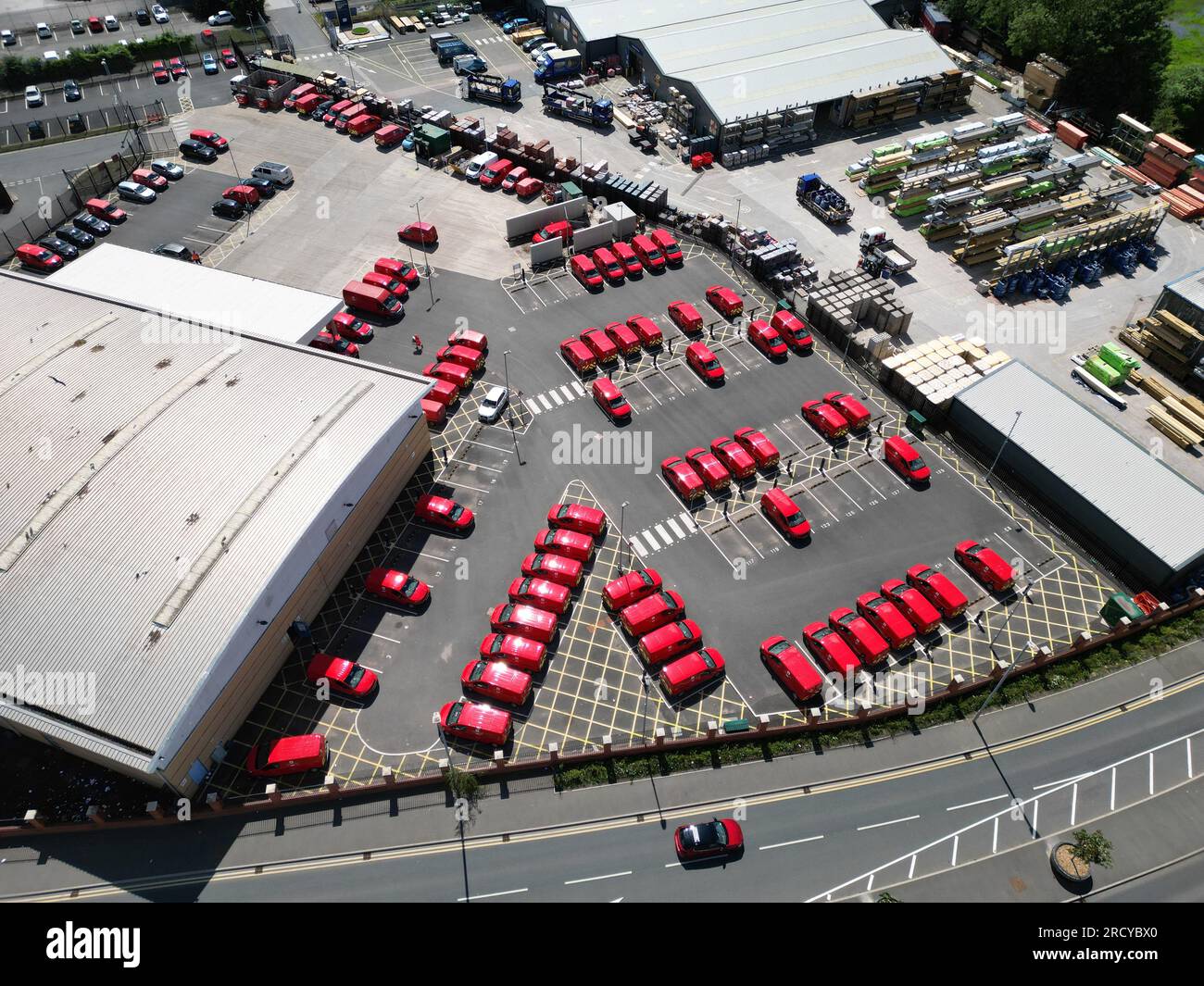 Royal Mail sorting office and delivery vans at Hereford Herefordshire UK aerial view in July 2023 Stock Photo