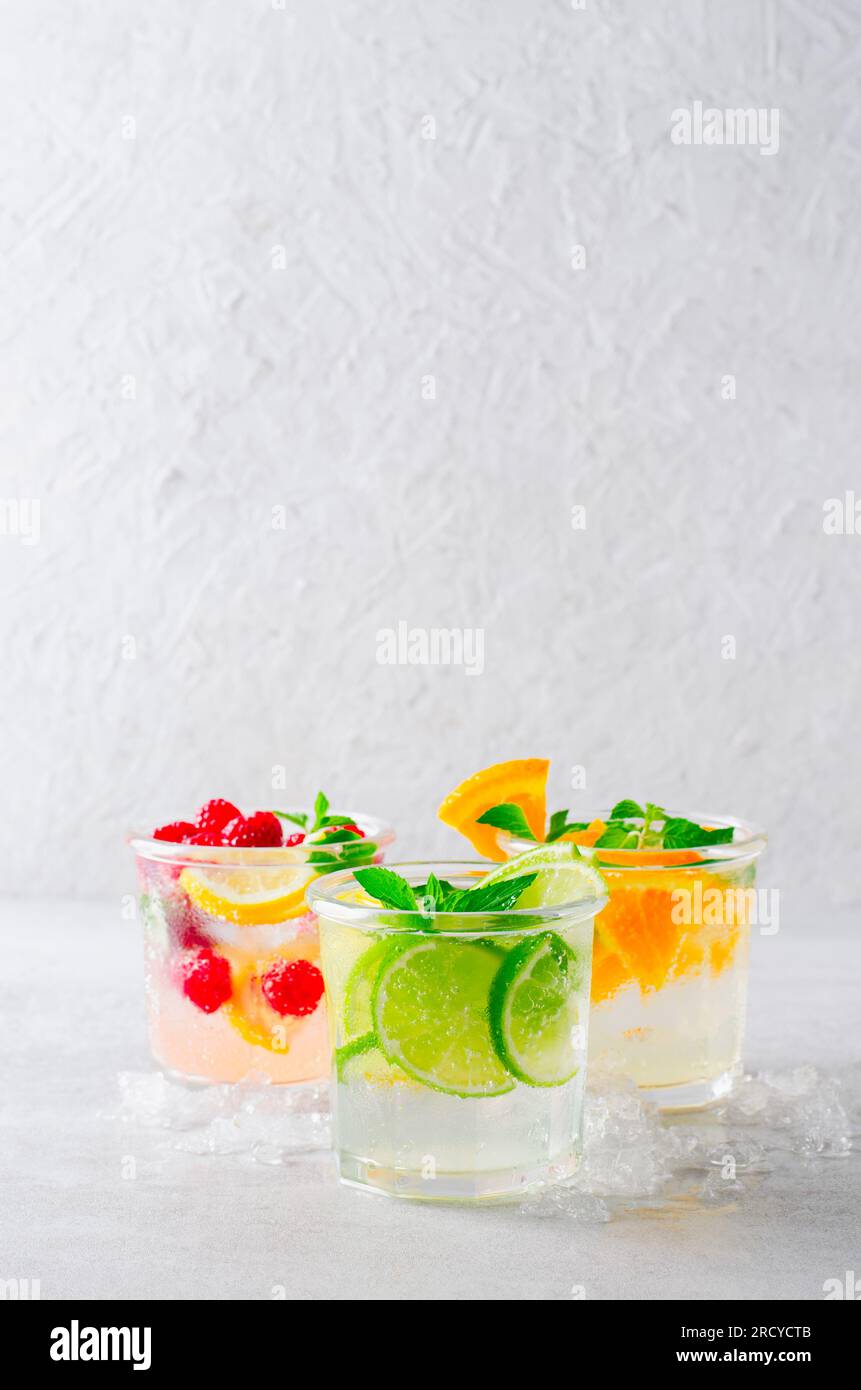Summer Drinks Set Fruit Citrus And Berry Refreshing Lemonades Or