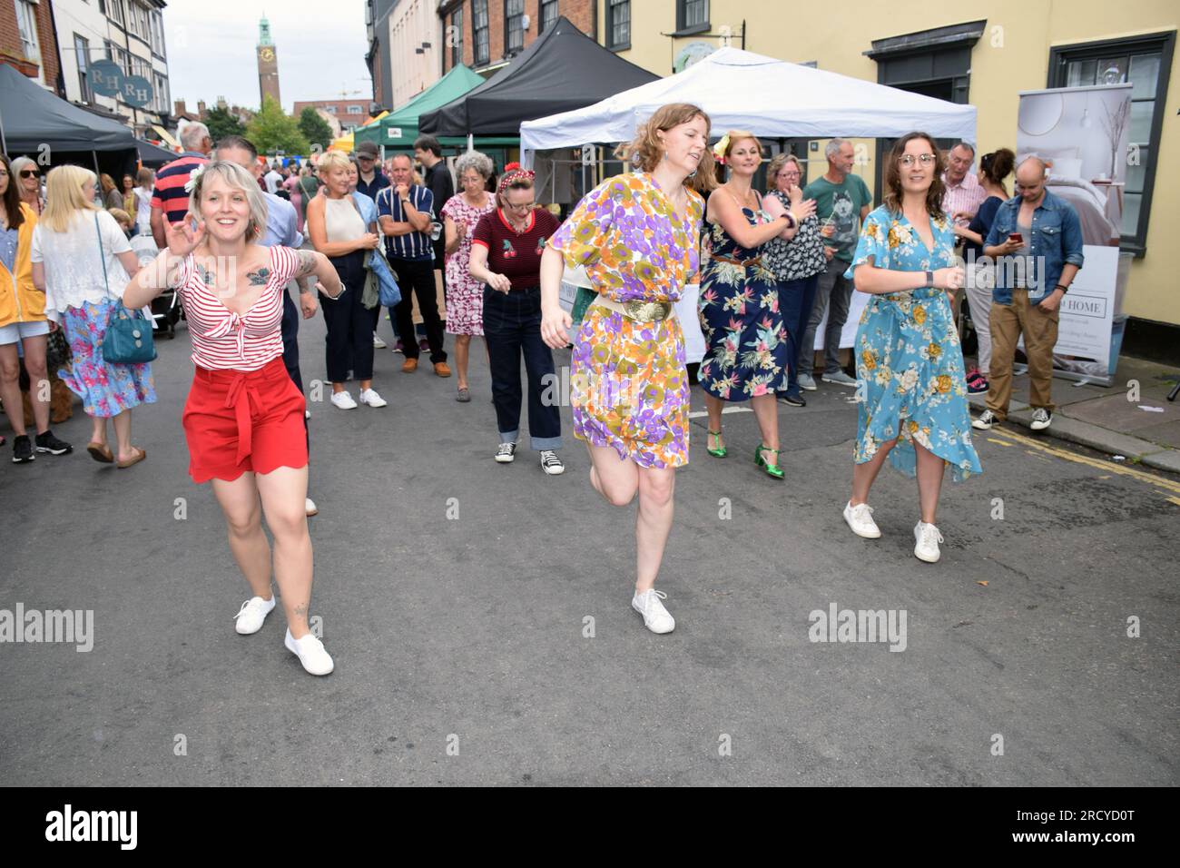 Dancing in the street as part of the Norwich Lanes fair, Upper St Giles Street, Norwich UK July 2023 Stock Photo