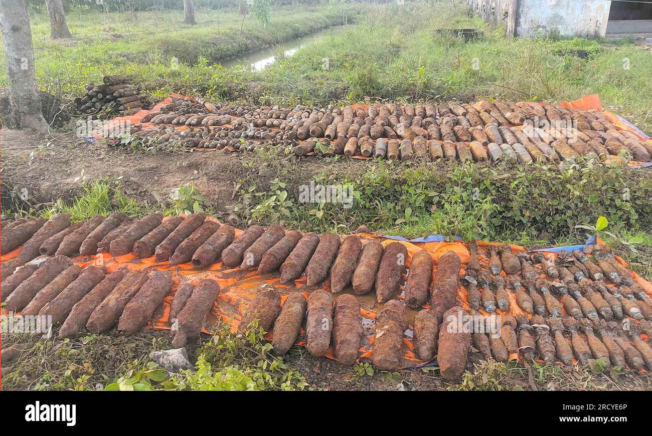 Hanoi, Vietnam. 13th Dec, 2022. This photo taken on Dec. 13, 2022 shows the unexploded ordnance found in Tinh Bien county of An Giang province, Vietnam. TO GO WITH 'Feature: Lingering war ghosts continue to haunt Vietnamese due to U.S. cluster bombs' Credit: Handout By VNA/Xinhua/Alamy Live News Stock Photo