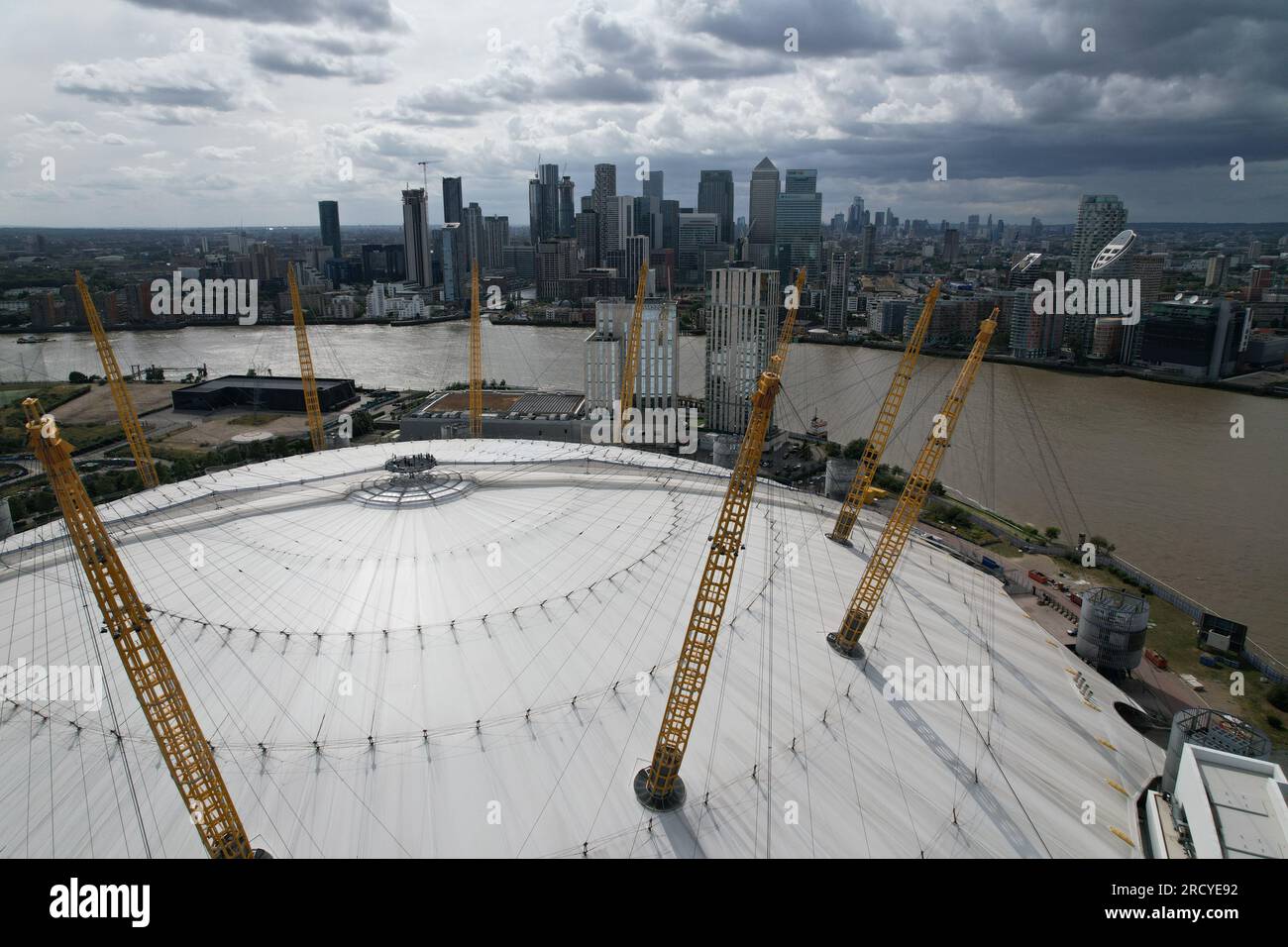 Close up of roof London O2 arena London UK Aerial Stock Photo