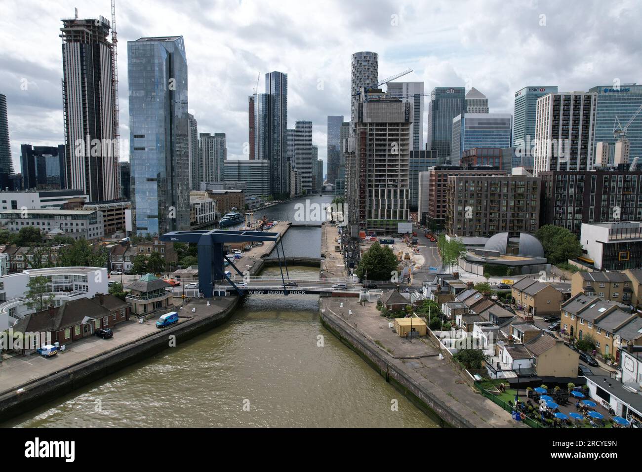 West India dock bridge Canary wharf apartments London business district