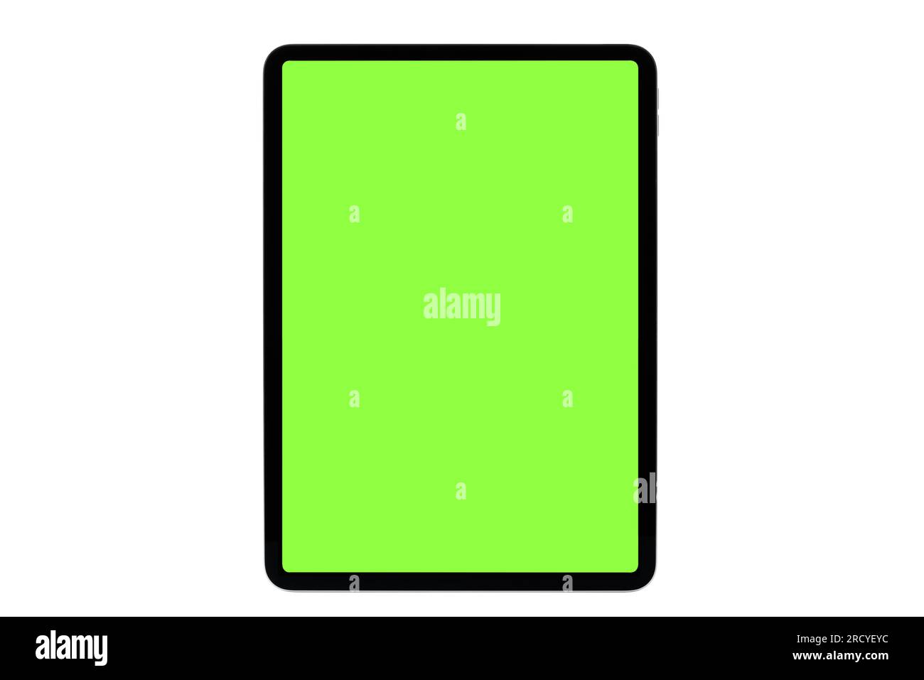 Digital Tablet iPad Mockup with Chroma key Green Screen isolated on a white background based on a high-quality studio shot Connect, Data Stock Photo