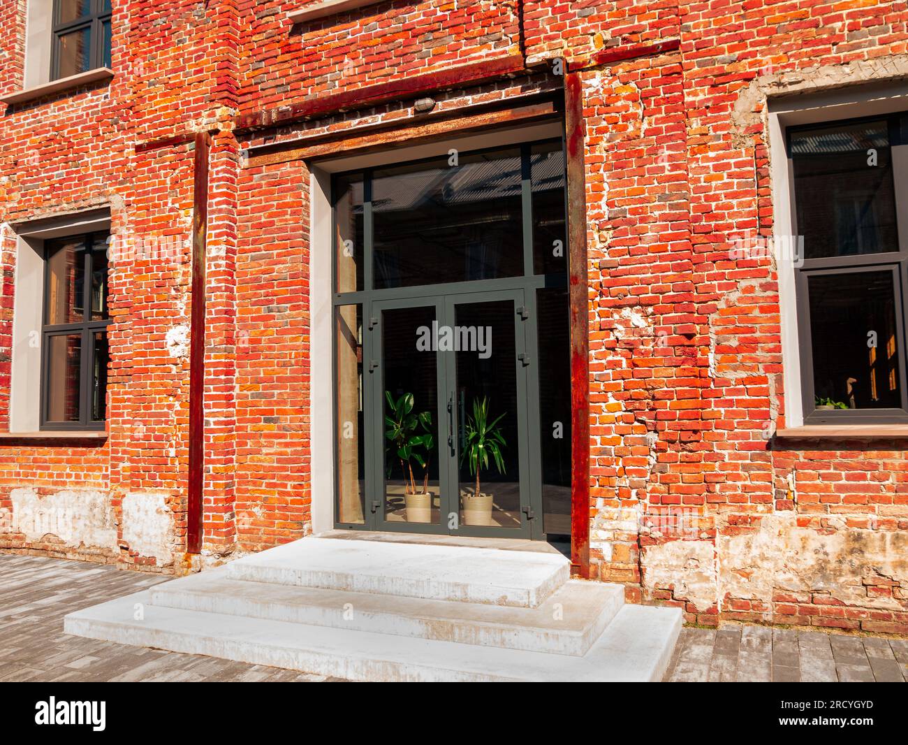 Picture of Modern cafe workspace exterior loft style red brick wall Old industrial ...