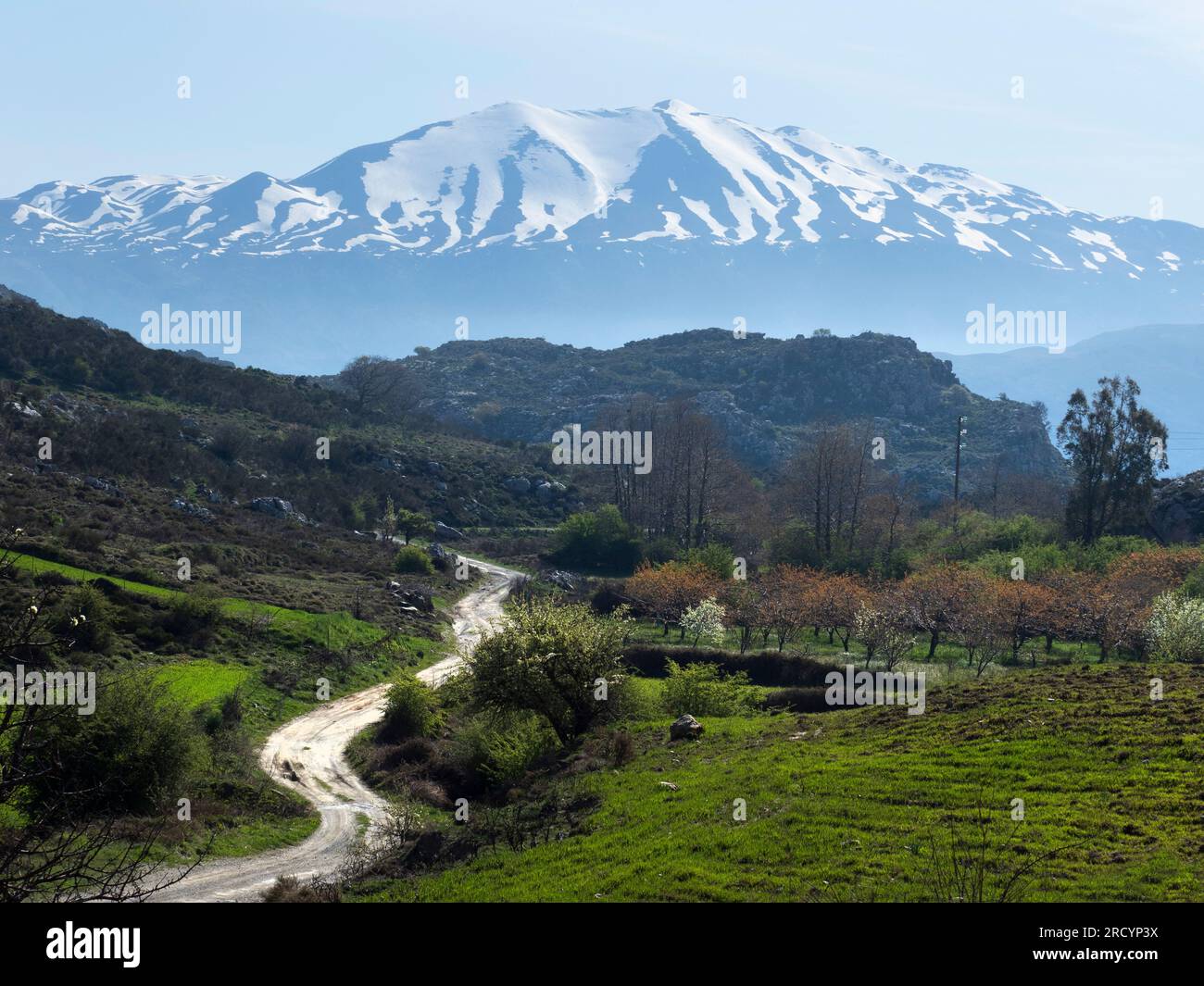Landscape showing White Mountain Range near Chania, West Crete Stock Photo