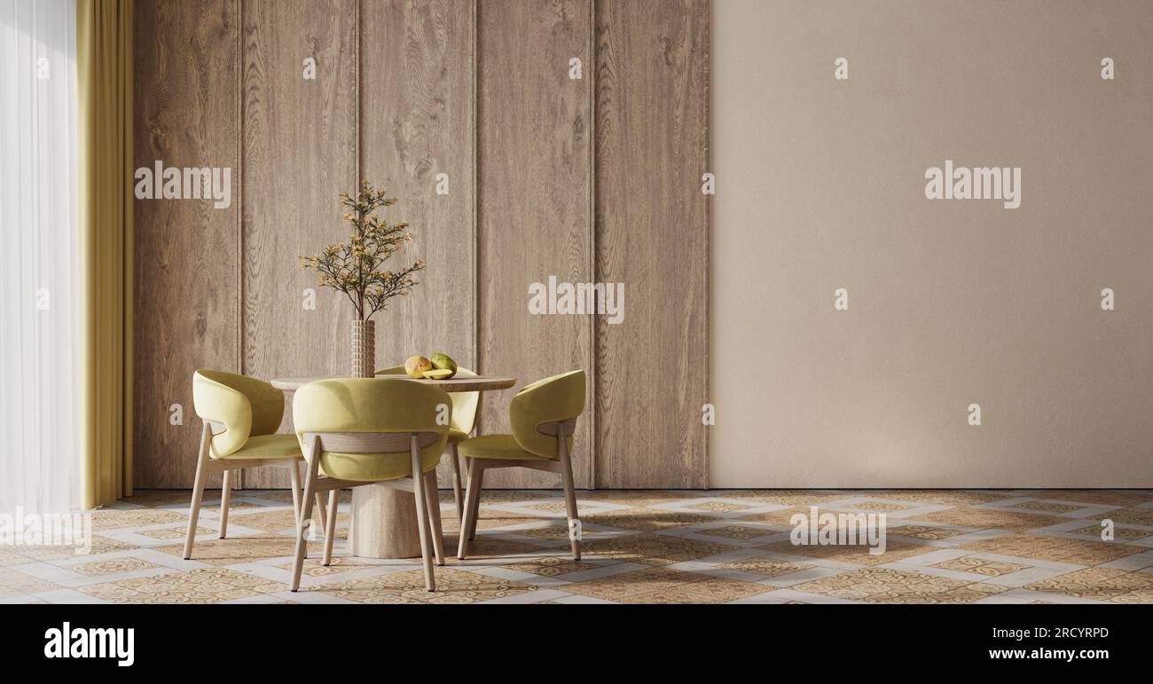 Cozy living room interior with wood wall panels. Interior mockup Stock ...