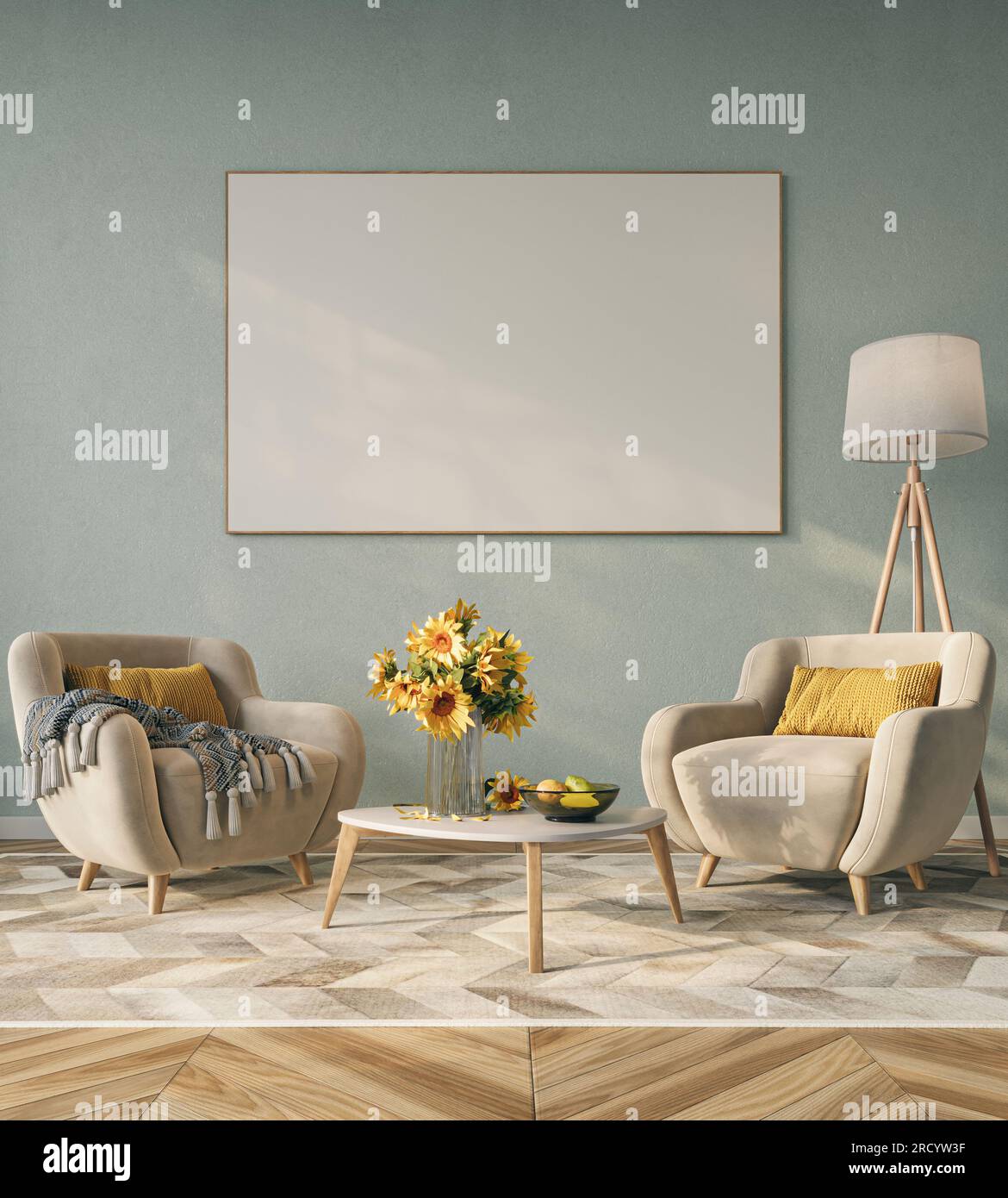 Cozy home interior in light pastel colors with cozy furniture decoreted ...