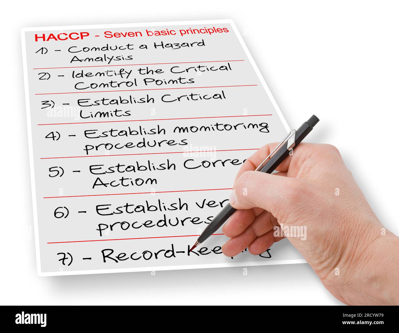 Seven basic principles about HACCP plans (Hazard Analysis and Critical Control Points) - Food Safety and Quality Control in food industry concept imag Stock Photo