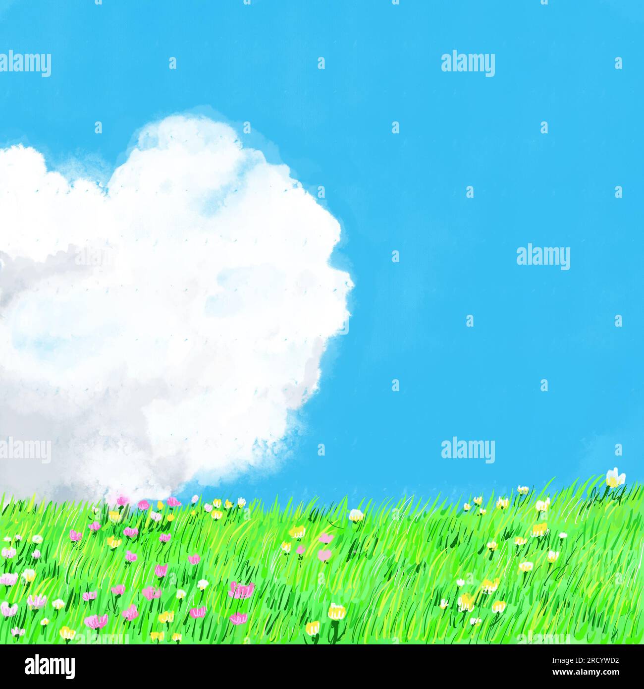 Beautiful blue sky with flower field Stock Photo - Alamy