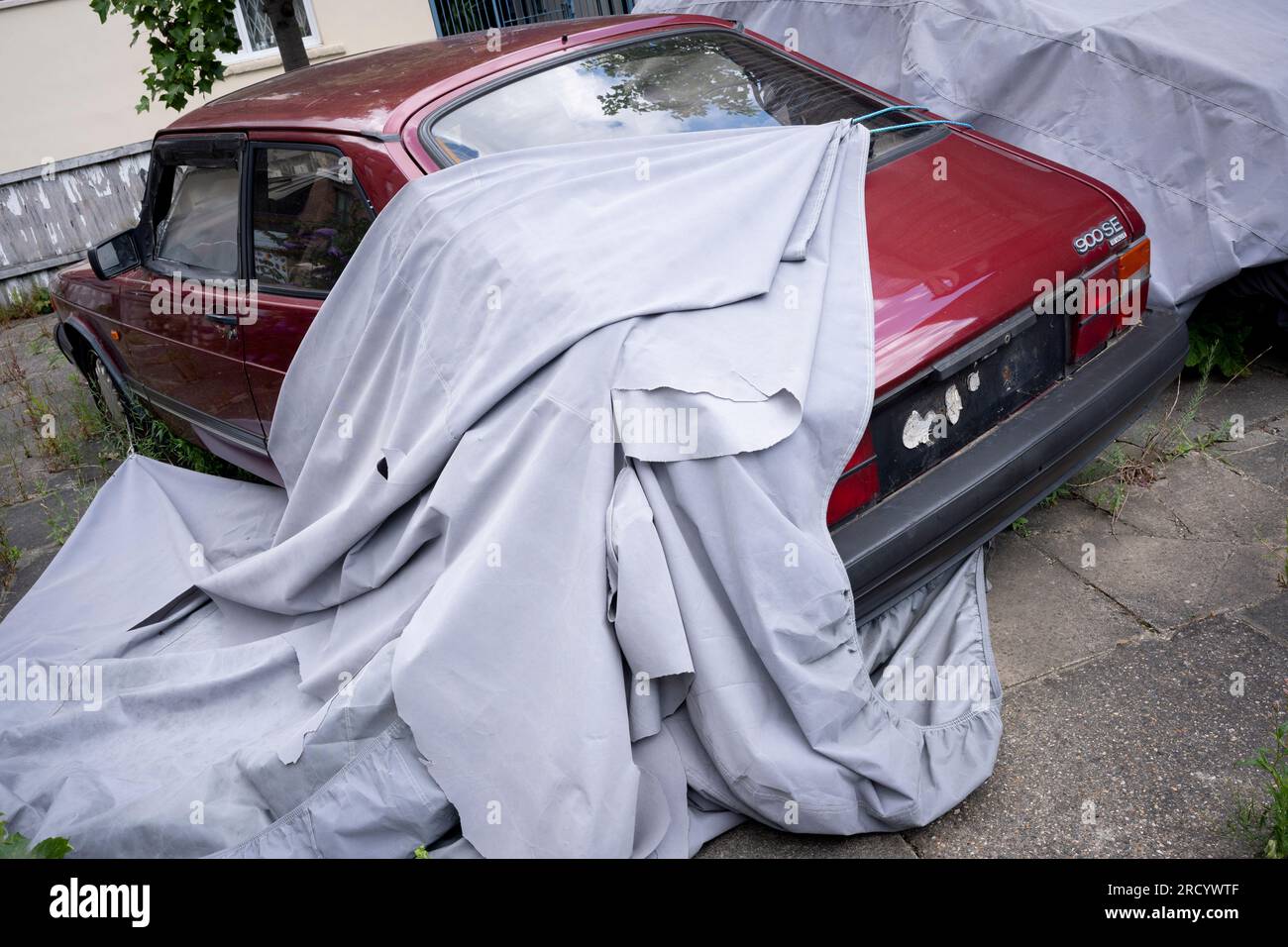 Two cars are stored offroad on overgrown private land in Tower Hamlets