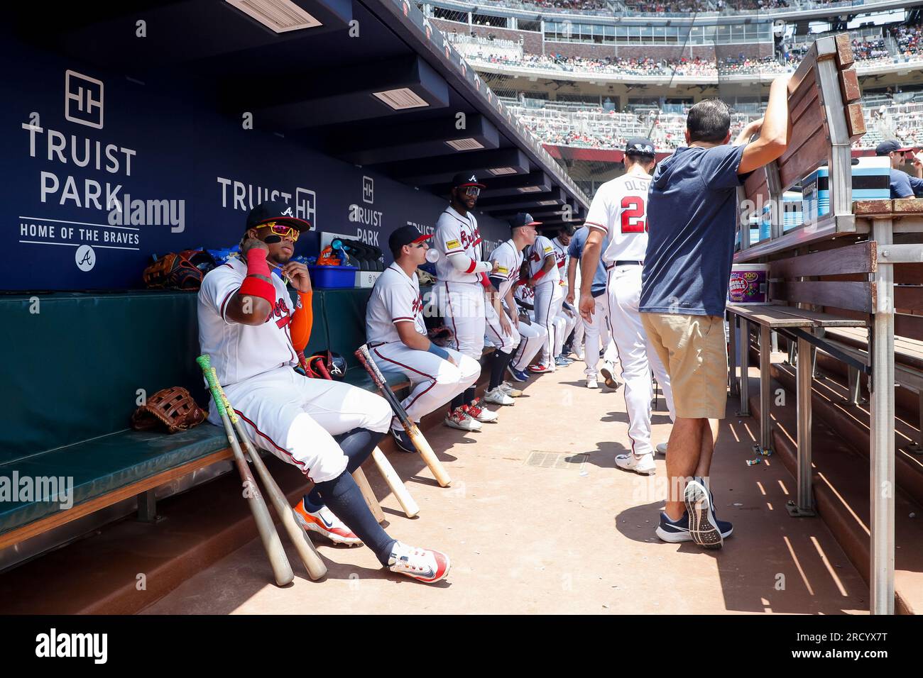 Atlanta Braves right fielder Ronald Acuna Jr. (13) sits in the dugout prior  to a MLB regular season game between the Chicago White Sox and Atlanta Bra  Stock Photo - Alamy