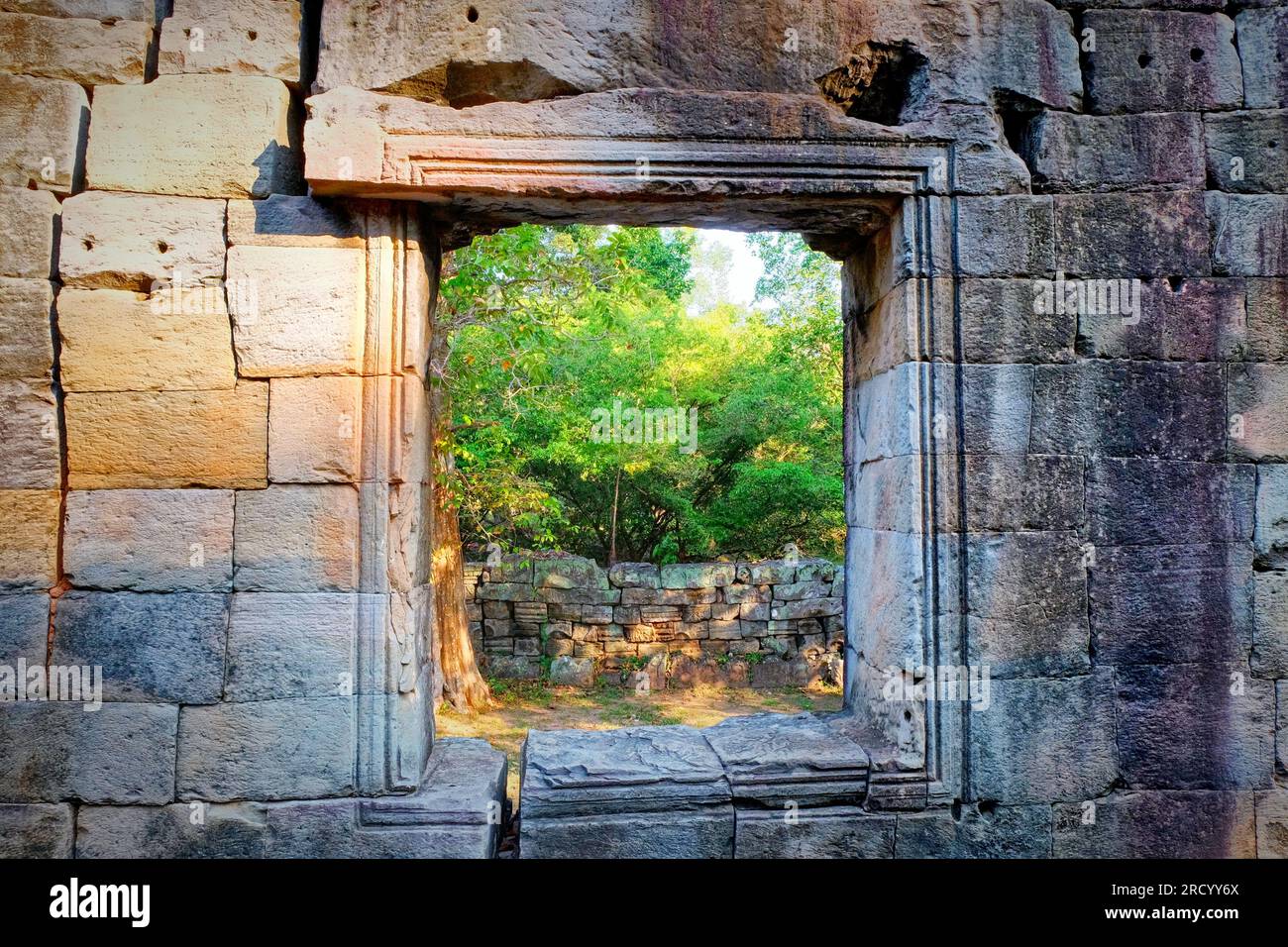 A square empty window in an old stone wall Stock Photo - Alamy