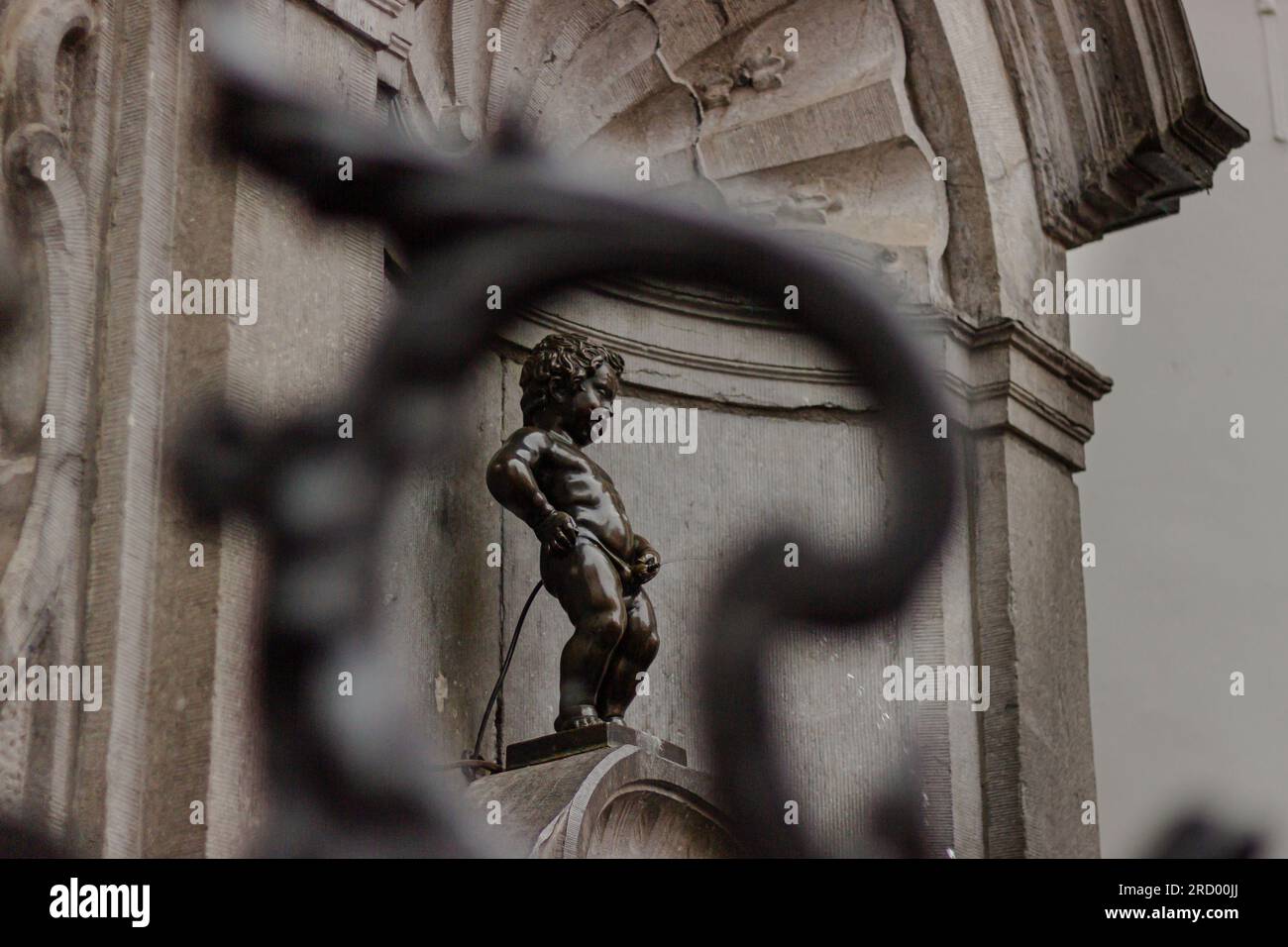 The famous statue of Manneken pis in Brussels, I took the photo focus in a different angle. Stock Photo
