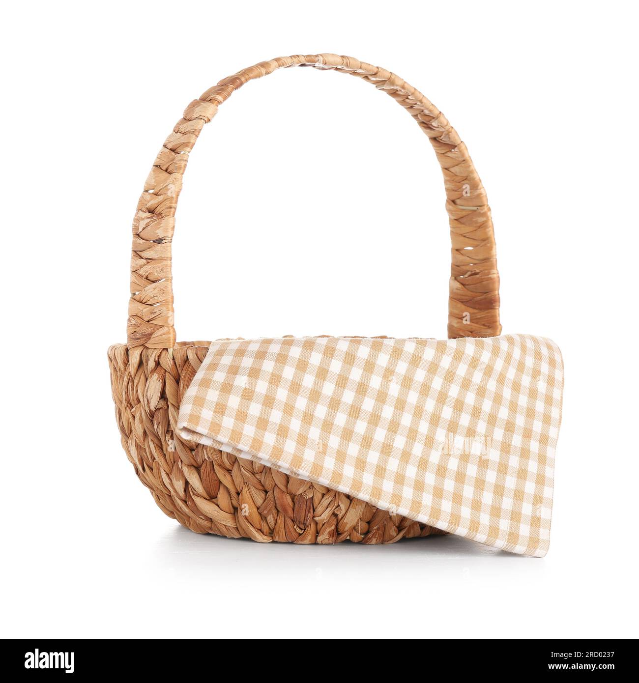 Wicker picnic basket with napkin isolated on white background Stock ...