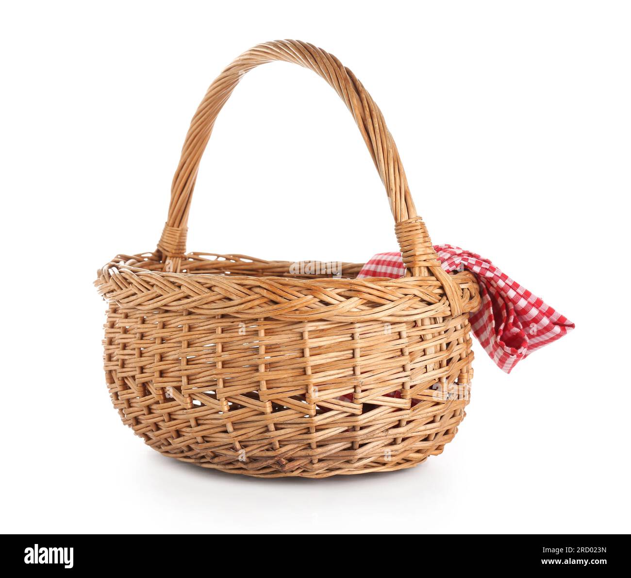 Picnic basket with napkin isolated on white background Stock Photo - Alamy