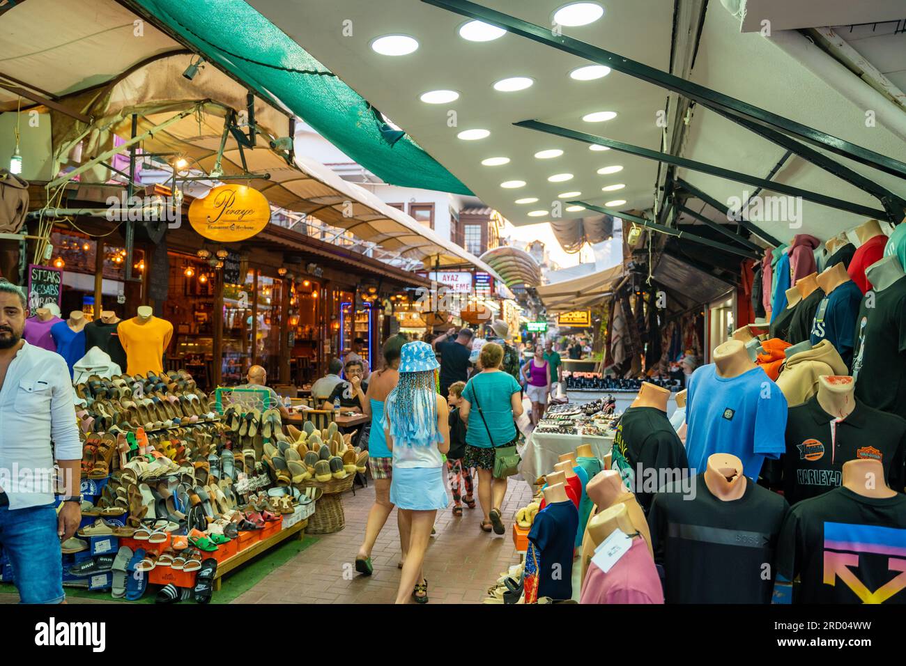 Fethiye, Turkey June 9, 2023 Old town in Fethiye or Paspatur pedestrian street with small