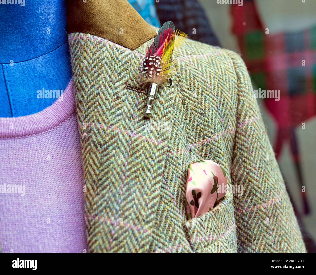 Harris Tweed products in shop window Stock Photo