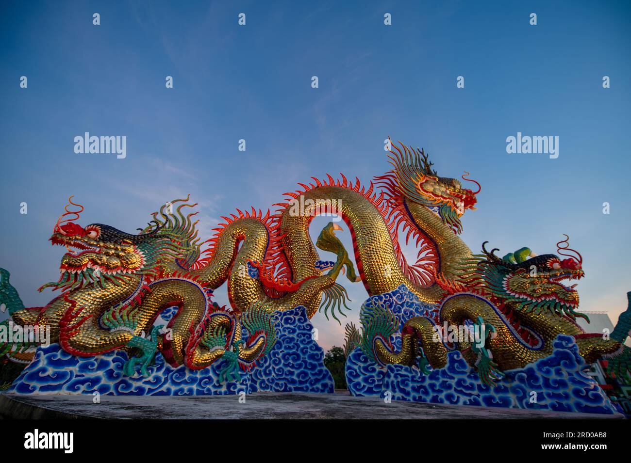 The beautifully detailed golden dancing dragon built in Suan Sawan, or