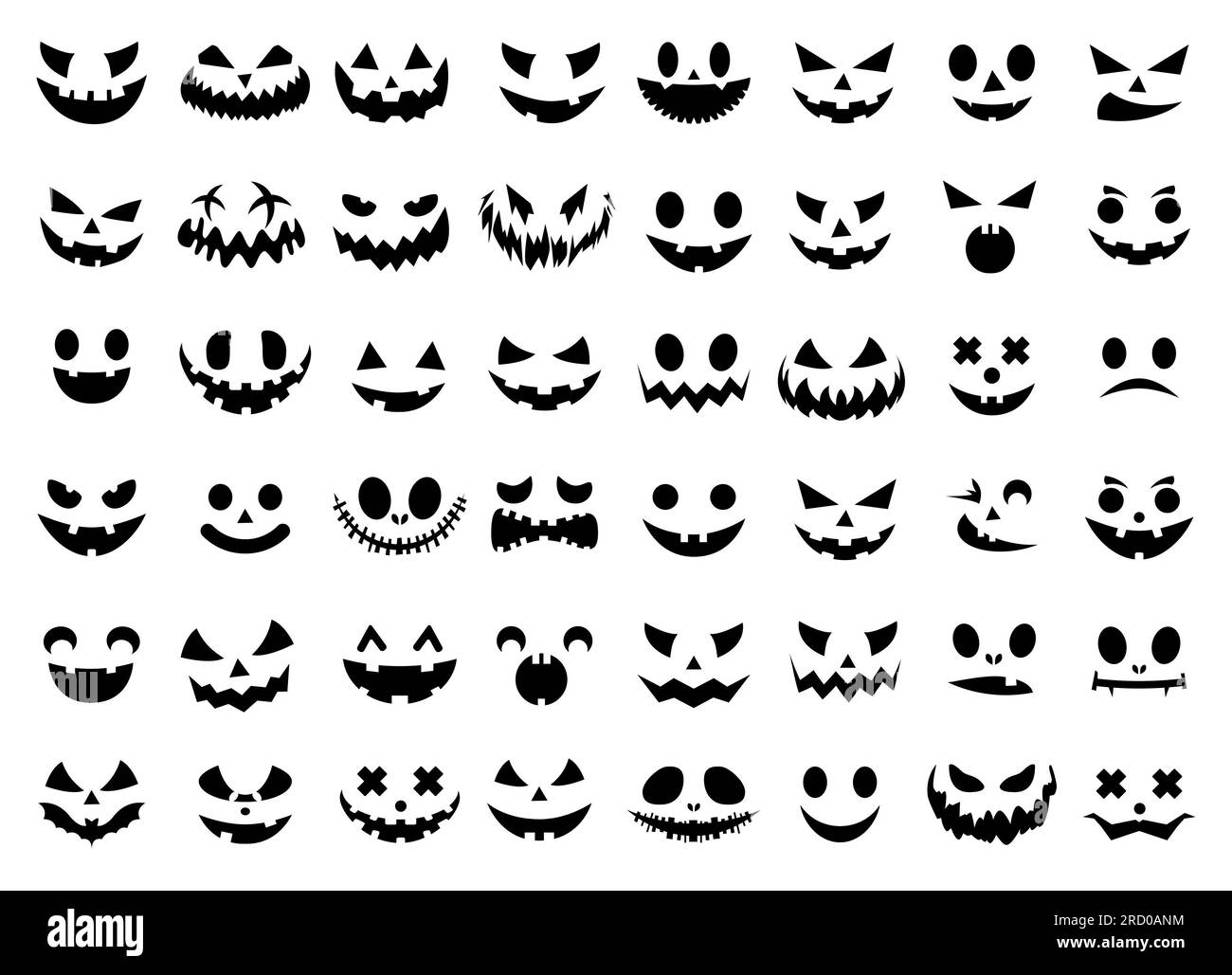 Halloween pumpkin faces bundle on white background. Jack O'lantern face