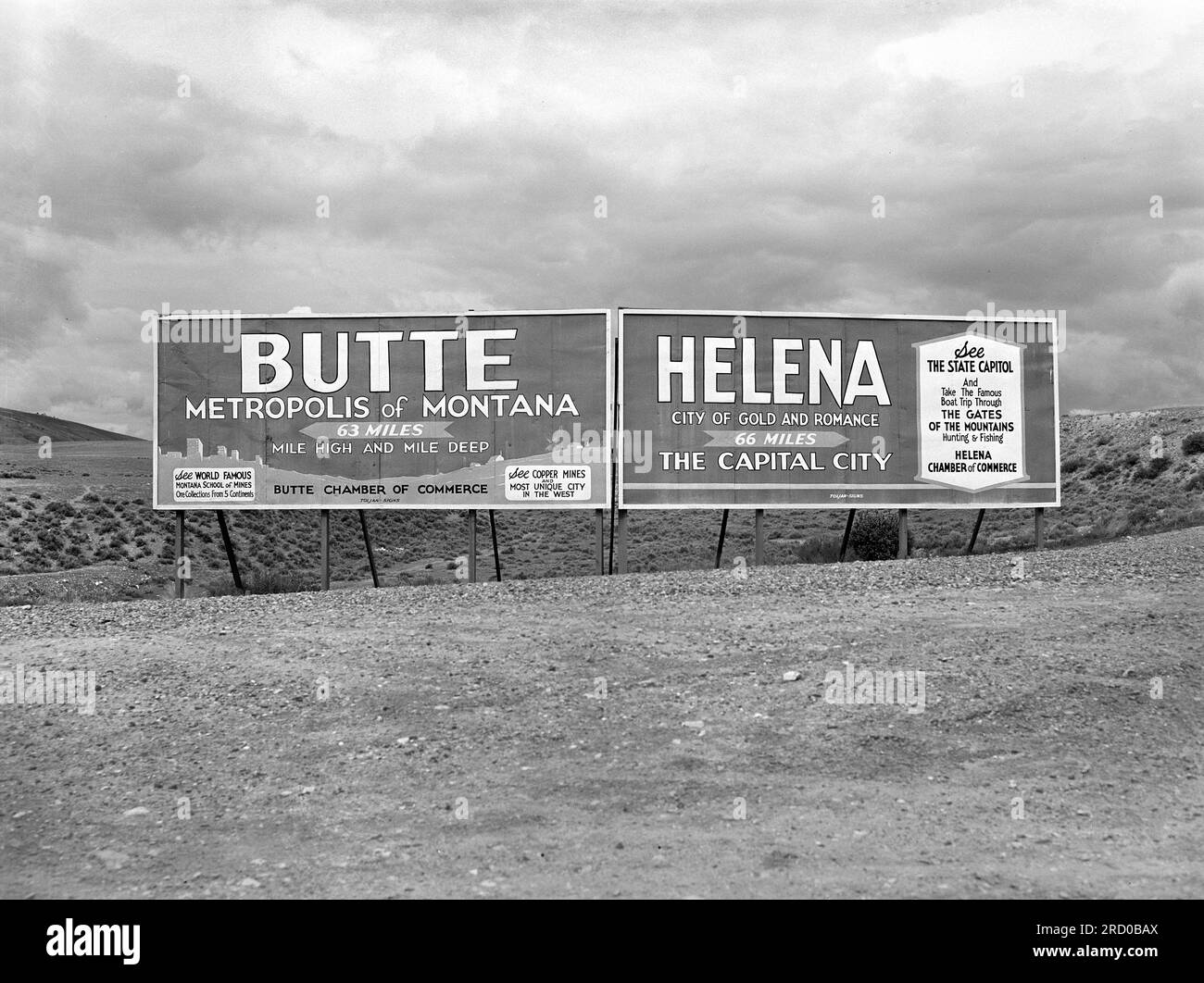Billboard signs at highway intersection, Three Forks, Montana, USA ...